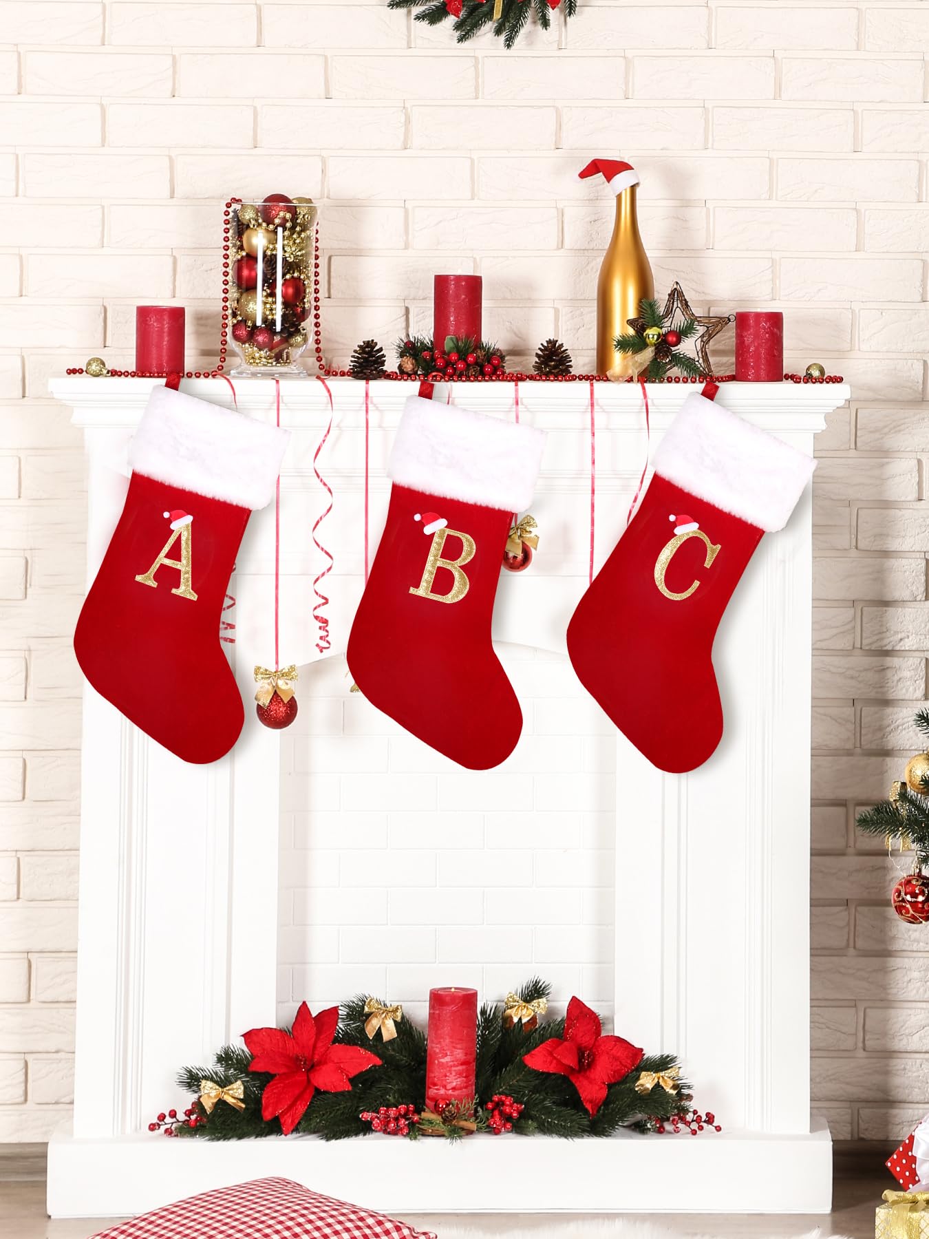 20 Inch Super Soft Plush Personalized Christmas Stockings with Embroidered Letters - Rustic Xmas Decor for Fireplace, Holiday Home Decor, and Festive Gift Giving