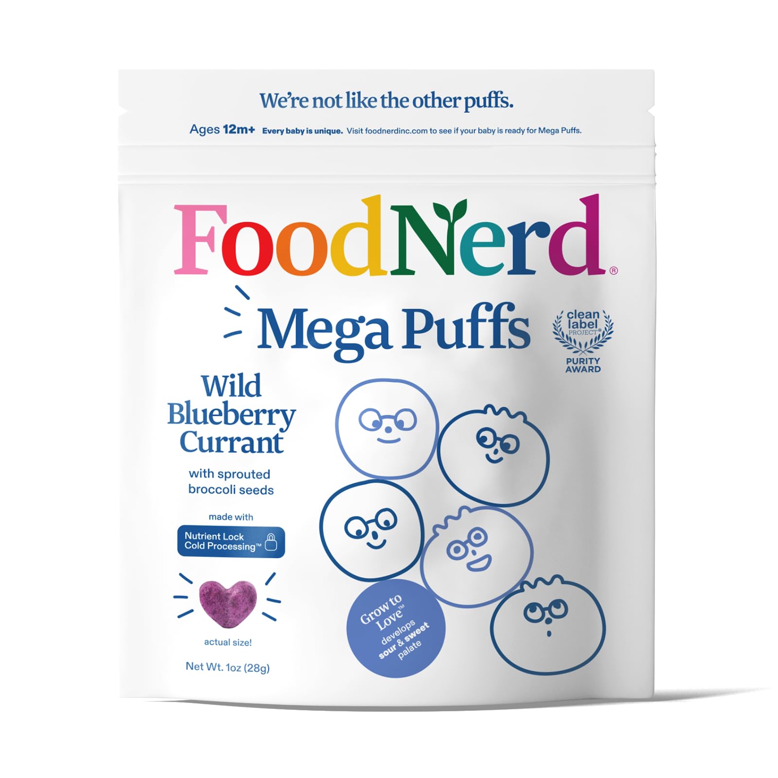 Organic Blue Mega Puffs - Wild Blueberry & Currant with Sprouted Broccoli Seeds - Healthy Baby & Toddler Snacks - 100% Fruits & Vegetables - All Natural - Non-GMO - Gluten-Free - Perfect for On-the-Go, Lunchboxes & Daycare (10 Pack)