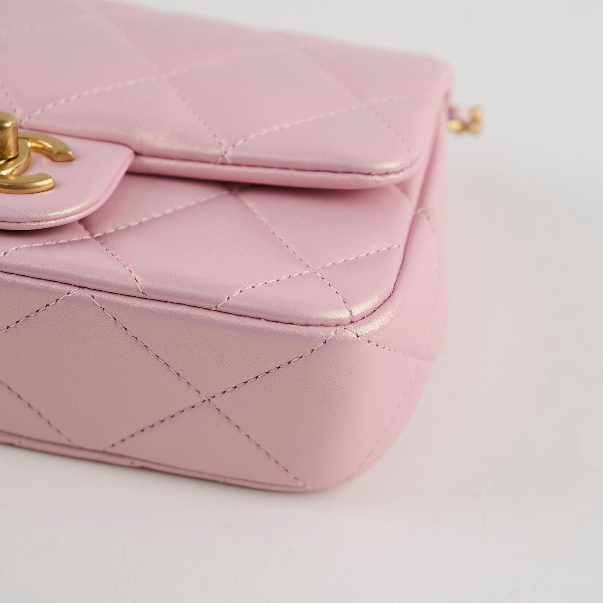 Chanel 2024 Seasonal Square Flap Bag with Pearl Accents in Iridescent Pink - Perfect for Evening Events, Luxury Gift Giving & Fashionable Outfits