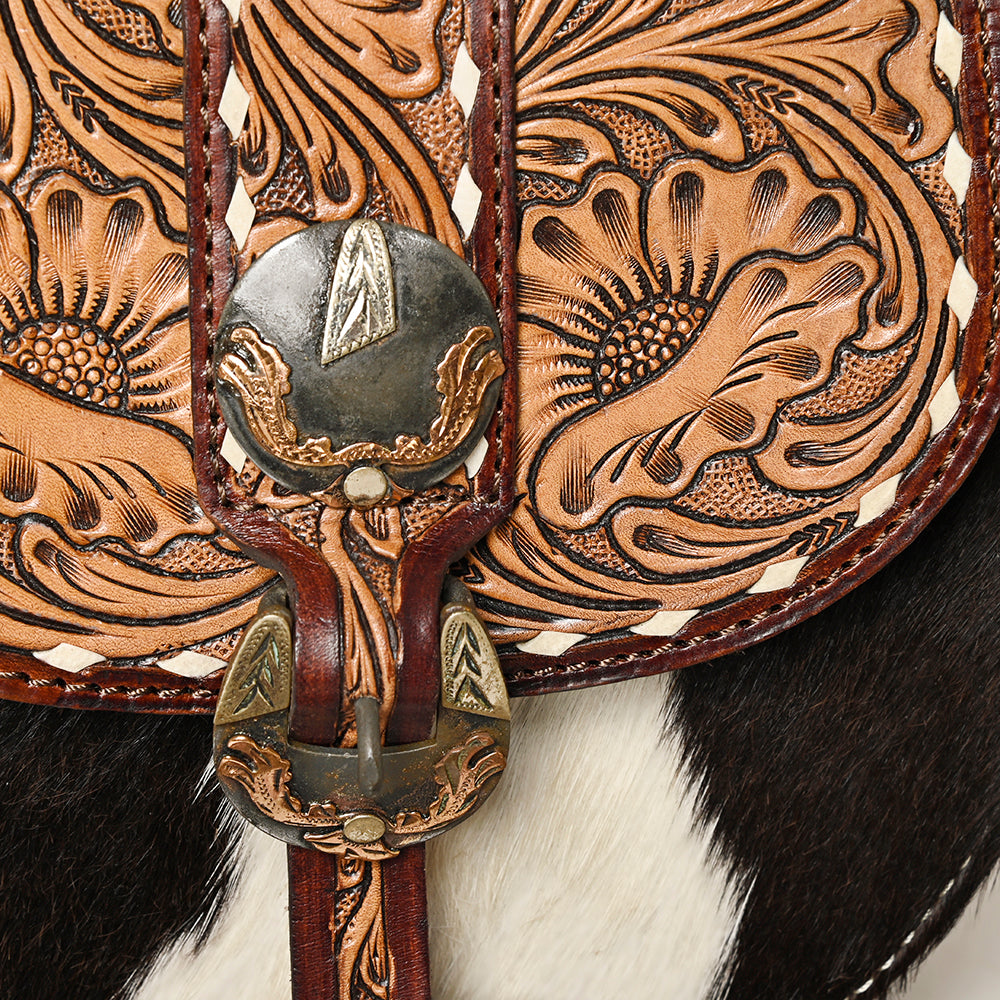 American Darling Hand-Tooled Hair-On Genuine Leather Women's Western Handbag Purse - Stylish Cowgirl Bag for Rodeo, Country Music Festivals & Everyday Use