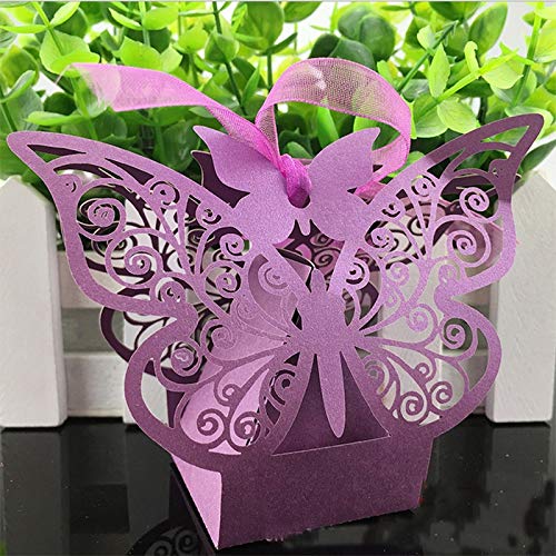 HABADOG 10Pcs Pink Butterfly Laser Cut Hollow Favor Boxes with Ribbon - 80x45x80mm Wedding, Baby Shower, Birthday Party Candy Gift Boxes - Perfect for Bridal Showers, Anniversary Favors & Special Events