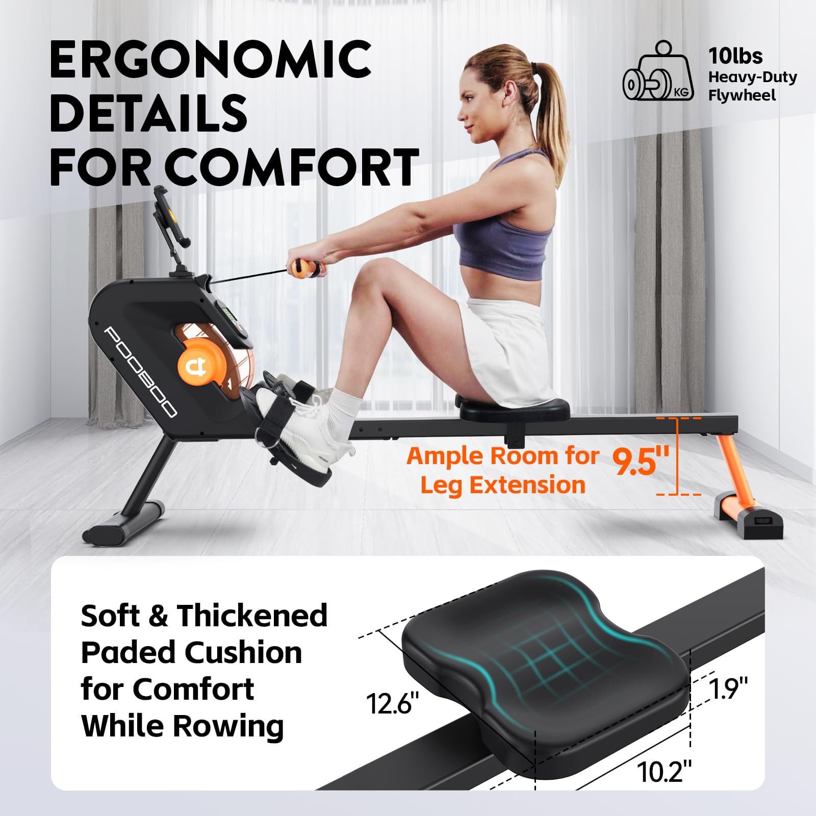 Pooboo Magnetic Rowing Machine for Home - 350 LBS Weight Capacity with LCD Monitor & Tablet Holder | Perfect for Cardio Workouts, Full-Body Training & Small Spaces