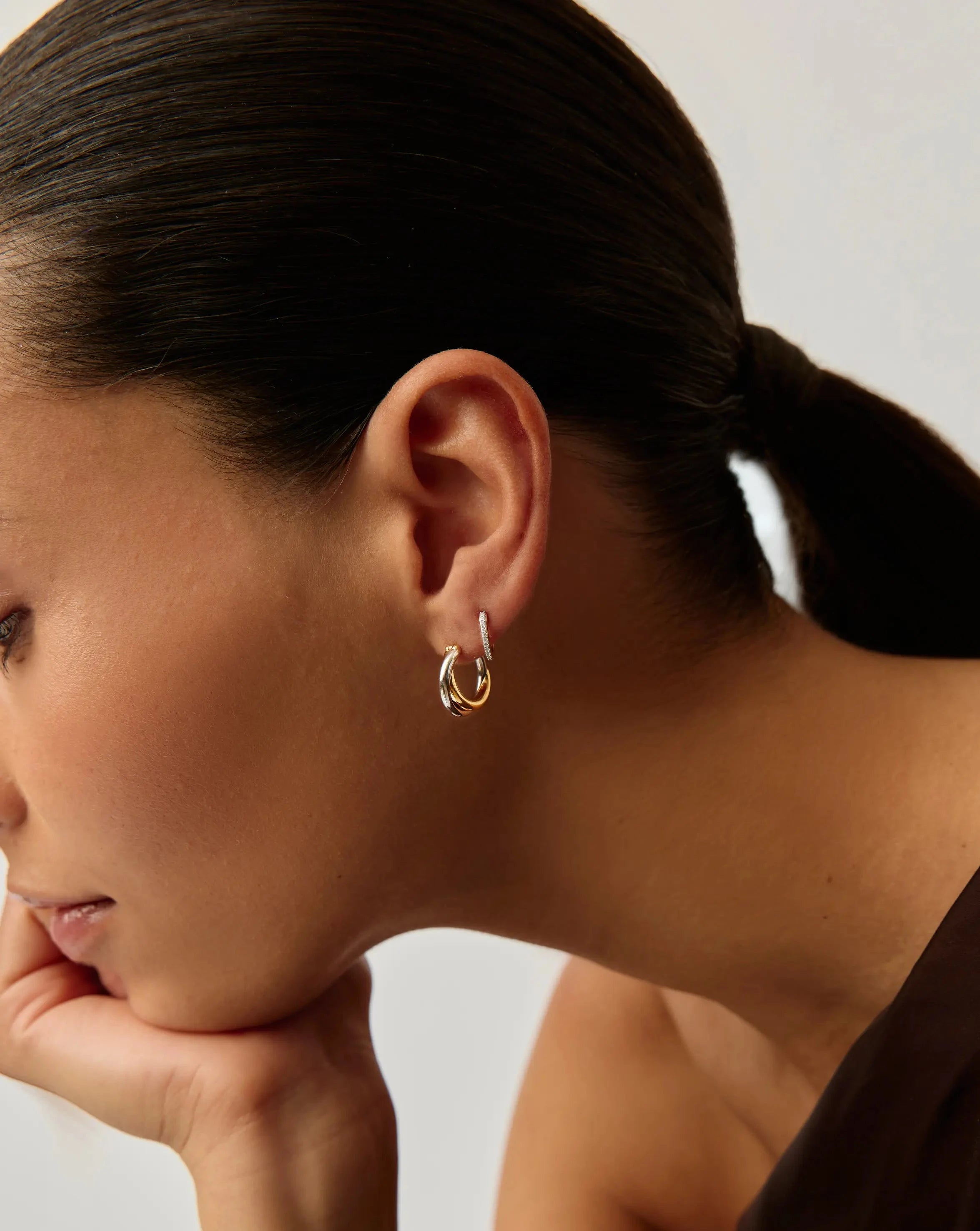 Lucy Williams Entwine Hoop Earrings & Pave Huggies Set - Mixed Metal & 18k Gold Vermeil Jewelry for Women | Everyday Wear, Date Night, Gift Giving