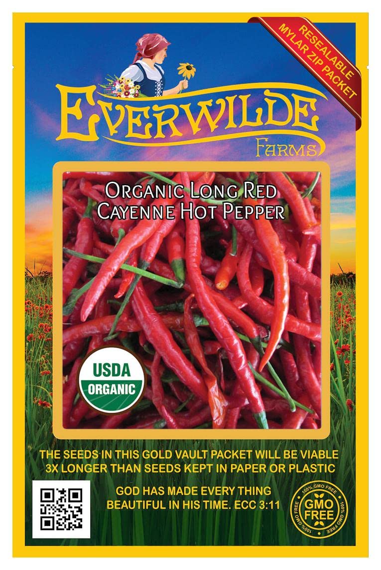 Organic Long Red Cayenne Hot Pepper Seeds - 25 Count - Non-GMO, Heirloom, for Home Gardening - Perfect for Spicy Cooking, Sauces, and Pickling