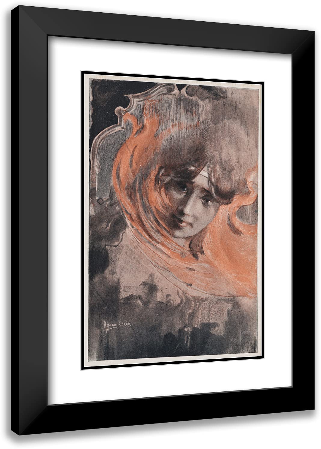Filippo Tommaso Marinetti The Woman with Mirrors - 13x18 Inch Black Modern Framed Art Print with Double Mat | Futurist Wall Decor for Living Room, Office & Gallery Display