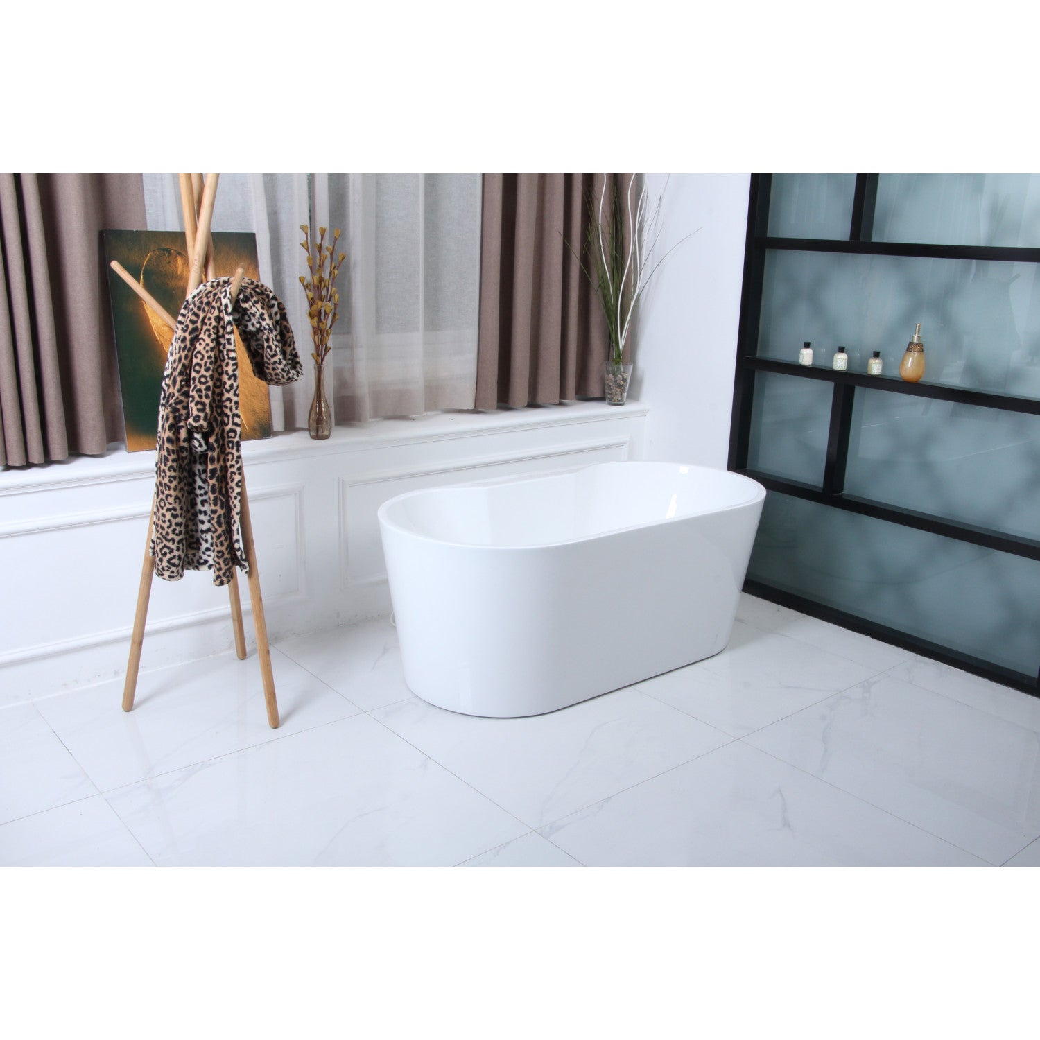 Aqua Eden 51 Inch Acrylic Oval Freestanding Bathtub - Glossy White Double-Ended Soaking Tub with Drain | Perfect for Luxury Bathrooms & Spa Retreats