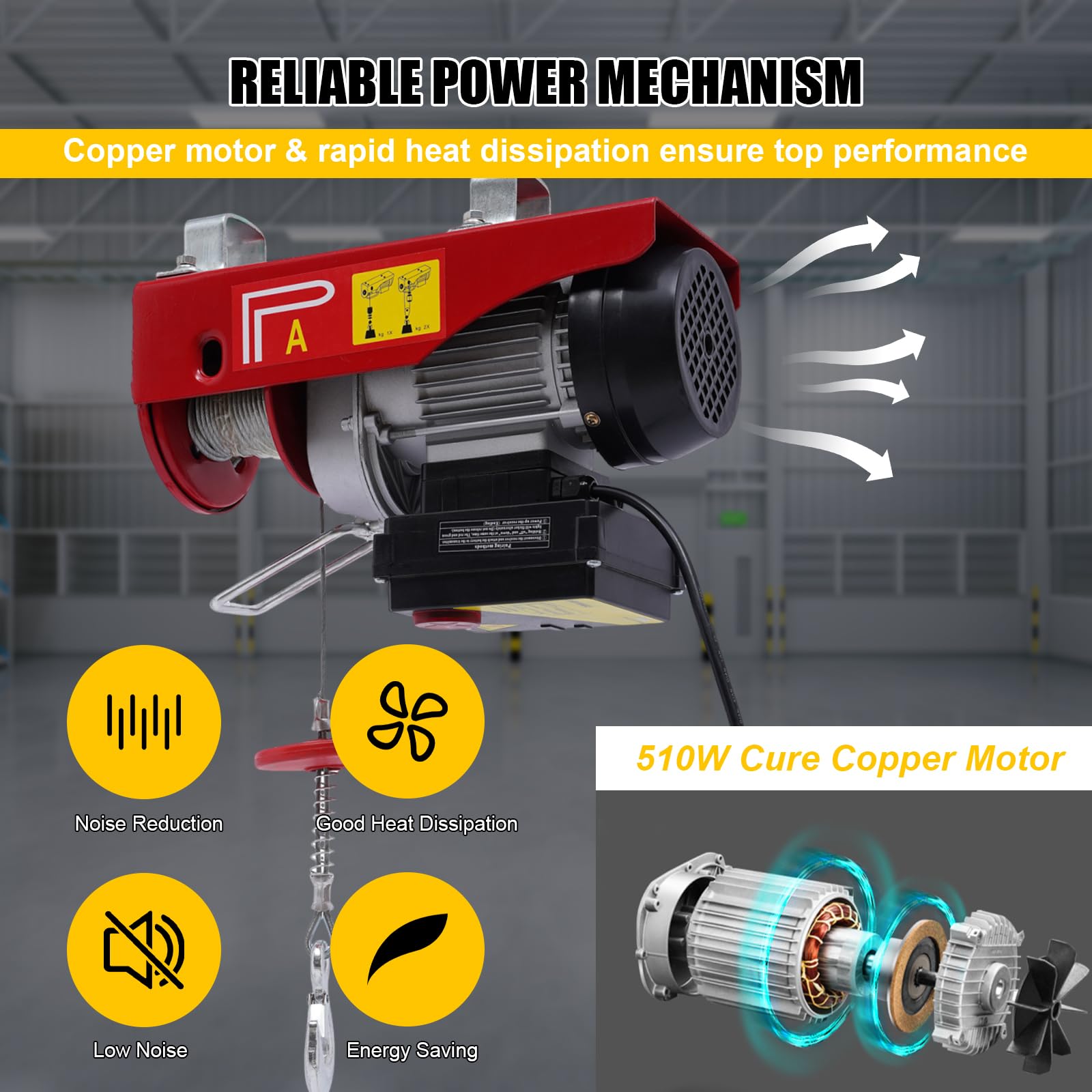 440lbs Electric Hoist Winch with Wireless Remote - 110V Steel Lift for Garage, Attic & Warehouse - Single/Double Slings for Heavy Duty Lifting in Factories, Construction & Home Use