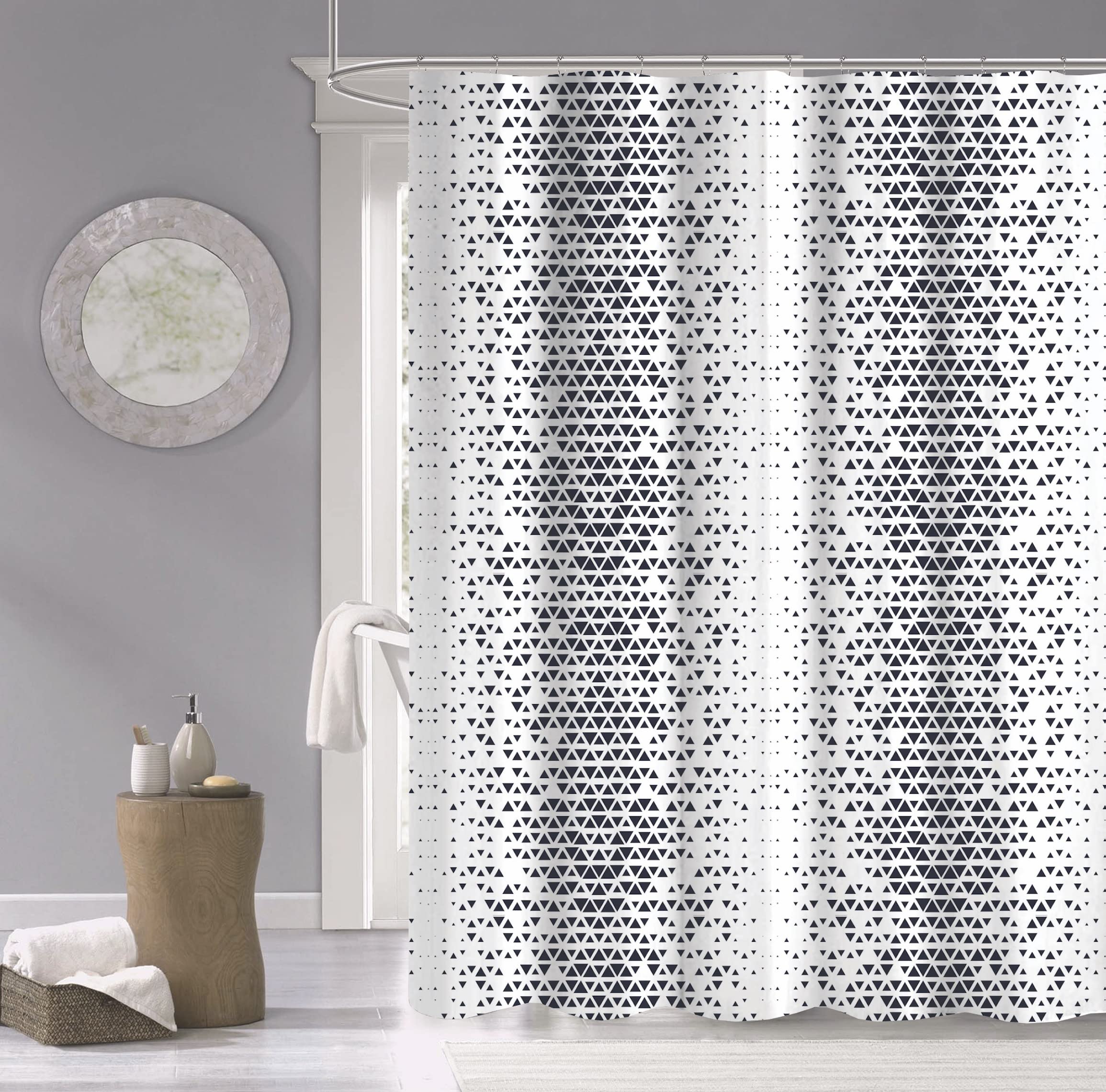 Soft Cotton Textured Shower Curtain - Navy Blue Printed Design 70