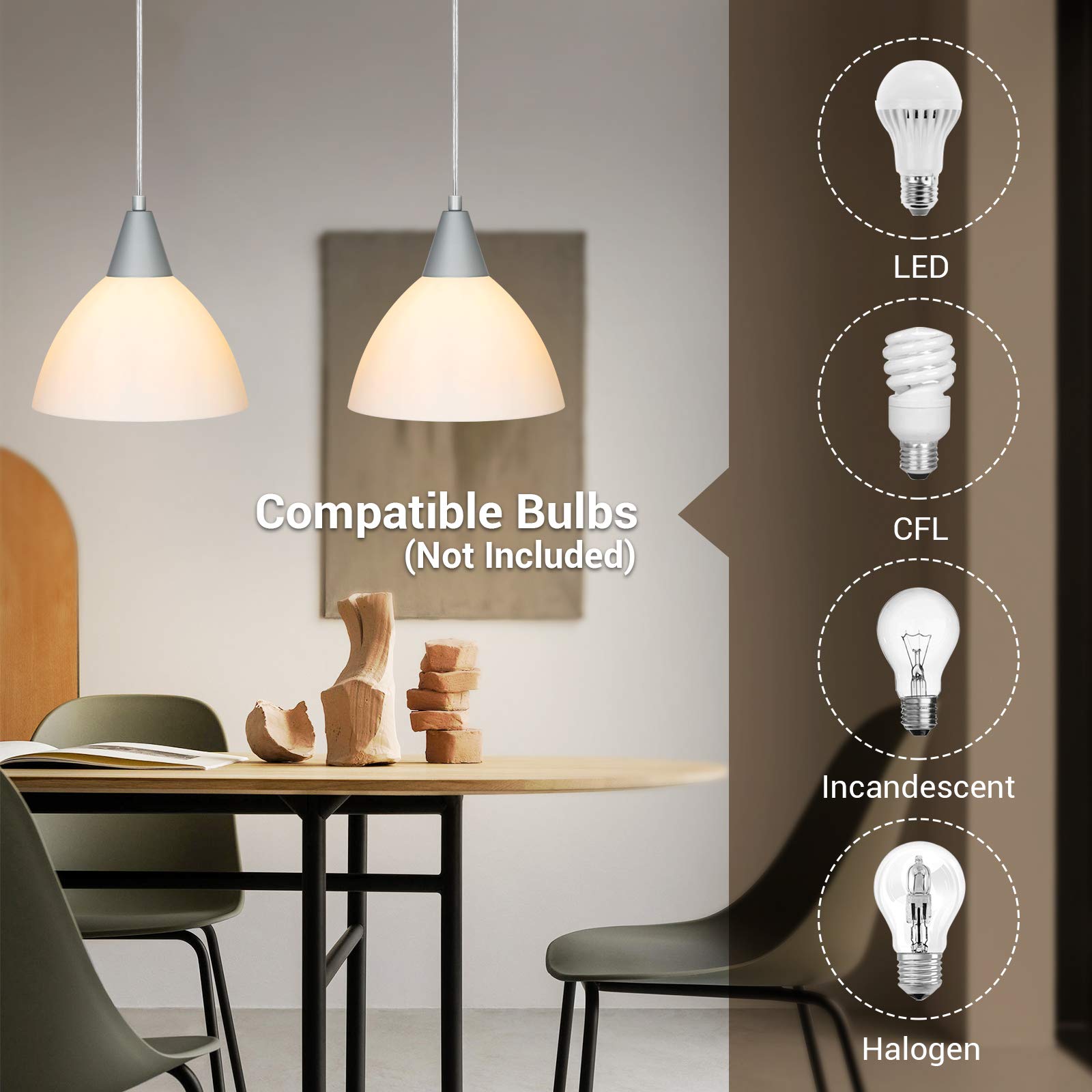 DEWENWILS Plug-in Pendant Light with 15Ft Clear Cord & On/Off Switch - 2 Pack Frosted White Plastic Shade Hanging Ceiling Light for Living Room, Bedroom, Dining Room - Perfect for Modern Home Decor & Cozy Ambiance