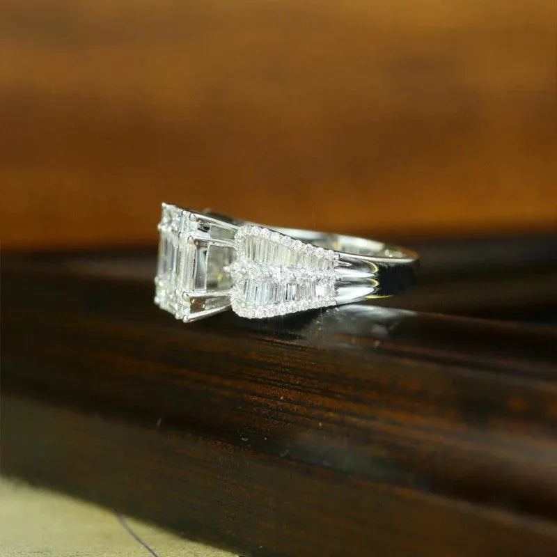 18K White Gold Real Natural Diamond Ring 4.0ct Square Luxury Jewelry for Women - Elegant Party, Wedding, Anniversary & Special Occasion Gift