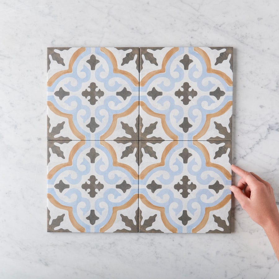 Bourke Beige Encaustic Look Tile - Vintage Style Porcelain Floor and Wall Tile for Kitchen, Bathroom, and Backsplash