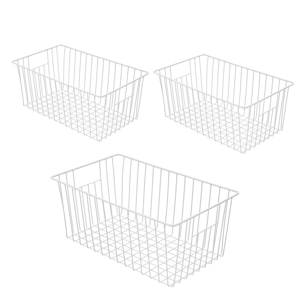 16-Inch Freezer Wire Storage Baskets with Built-In Handles - Refrigerator Organizer Bins for Kitchen, Pantry, Cabinet & Closet - Perfect for Storing Frozen Foods, Snacks & Household Items