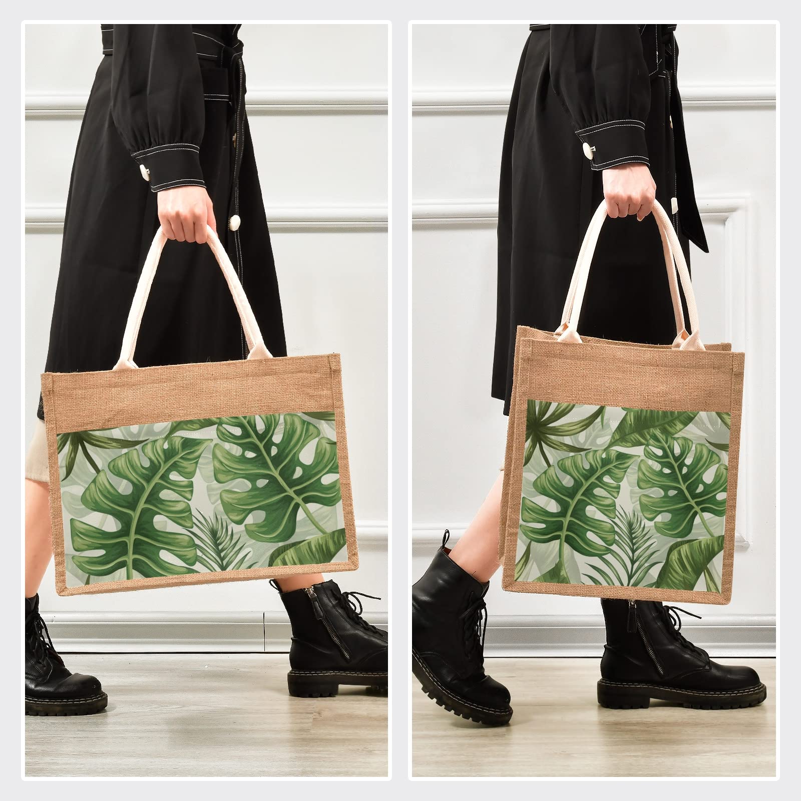 Sinestour Eco-Friendly Jute Tote Bag with Handles - Natural Burlap Beach Bag for Women | Perfect for Shopping, Groceries & Beach Outings