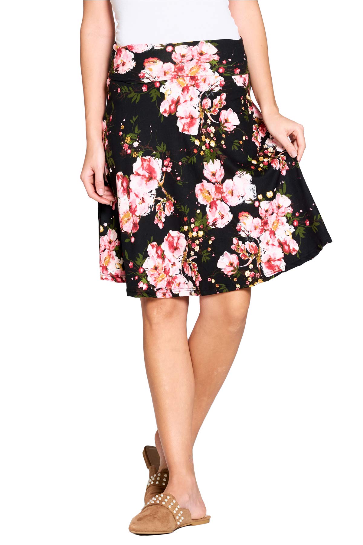 Popana Women's Casual Knee-Length A-Line Stretch Midi Skirt - Plus Size (Made in USA) - Perfect for Work, Office & Everyday Wear
