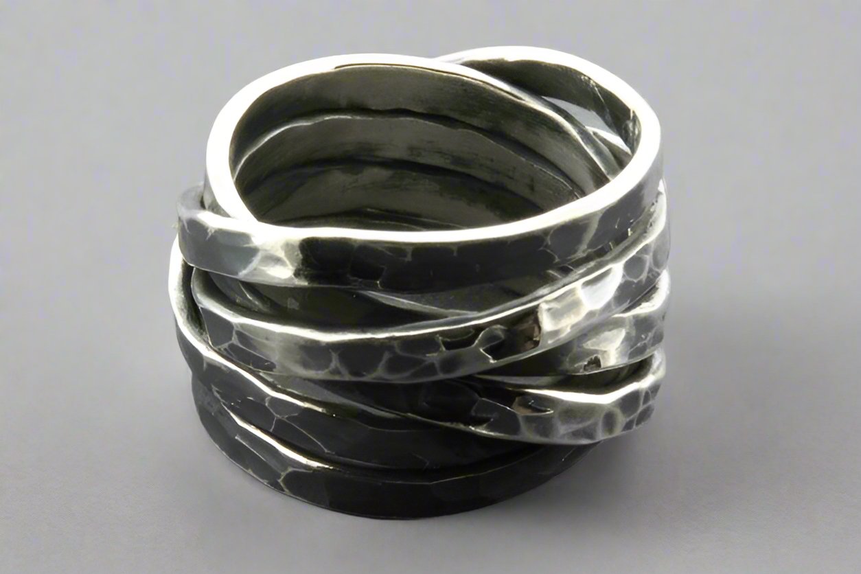Flat Hammered Knot Ring - Oxidized Sterling Silver Jewelry for Women, Boho Style Handmade Ring - Perfect for Everyday Wear, Gifts & Special Occasions