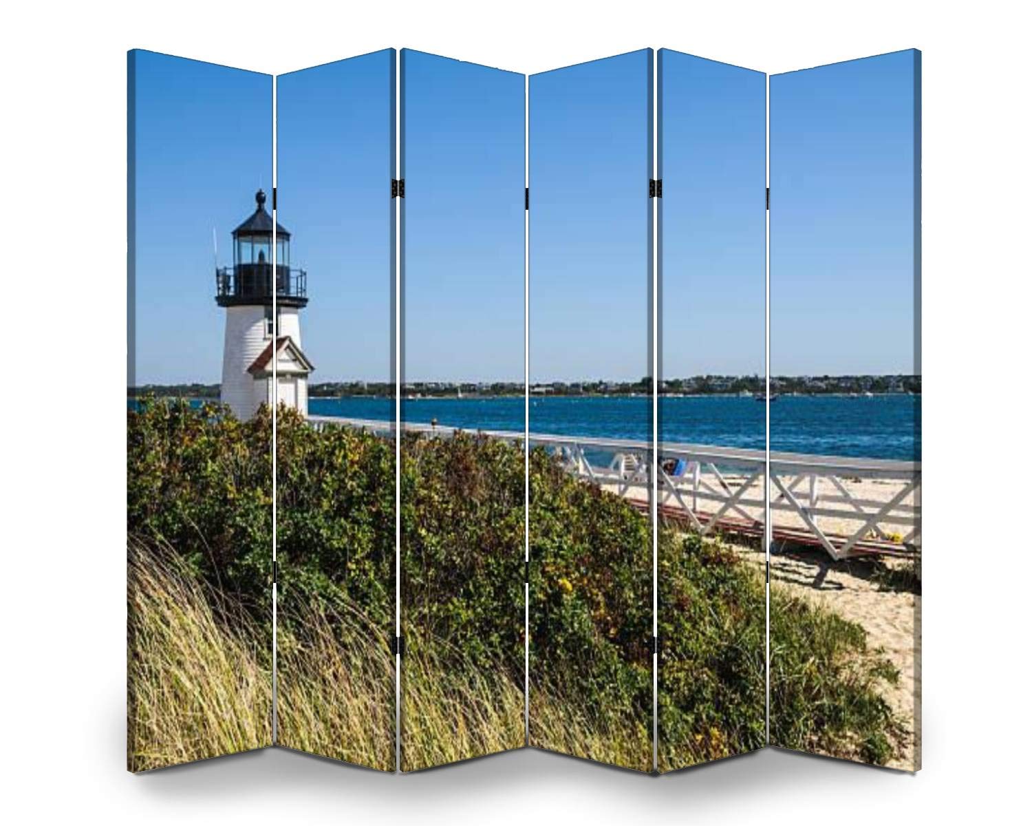 Nantucket Lighthouse 6-Panel Folding Room Divider Screen - Freestanding Privacy Partition for Indoor & Outdoor Use | Home Office, Bedroom, Patio, and Event Space Separator