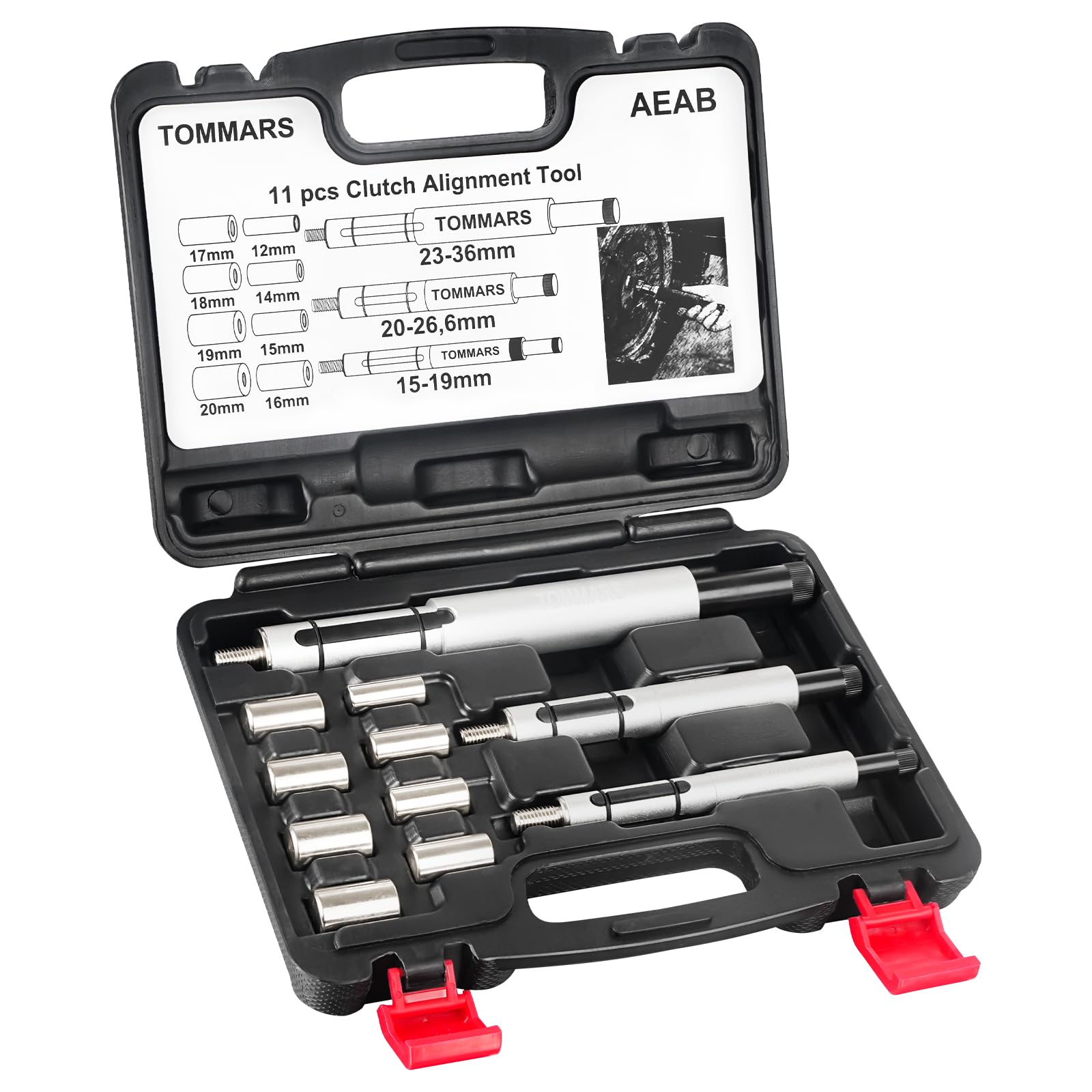 TOMMARS 11-Piece Universal Clutch Alignment Tool Kit - Flywheel Pilot Hole & Clutch Disk Centering Tool Set (White) - Perfect for Car Repair, Transmission Service & DIY Automotive Maintenance