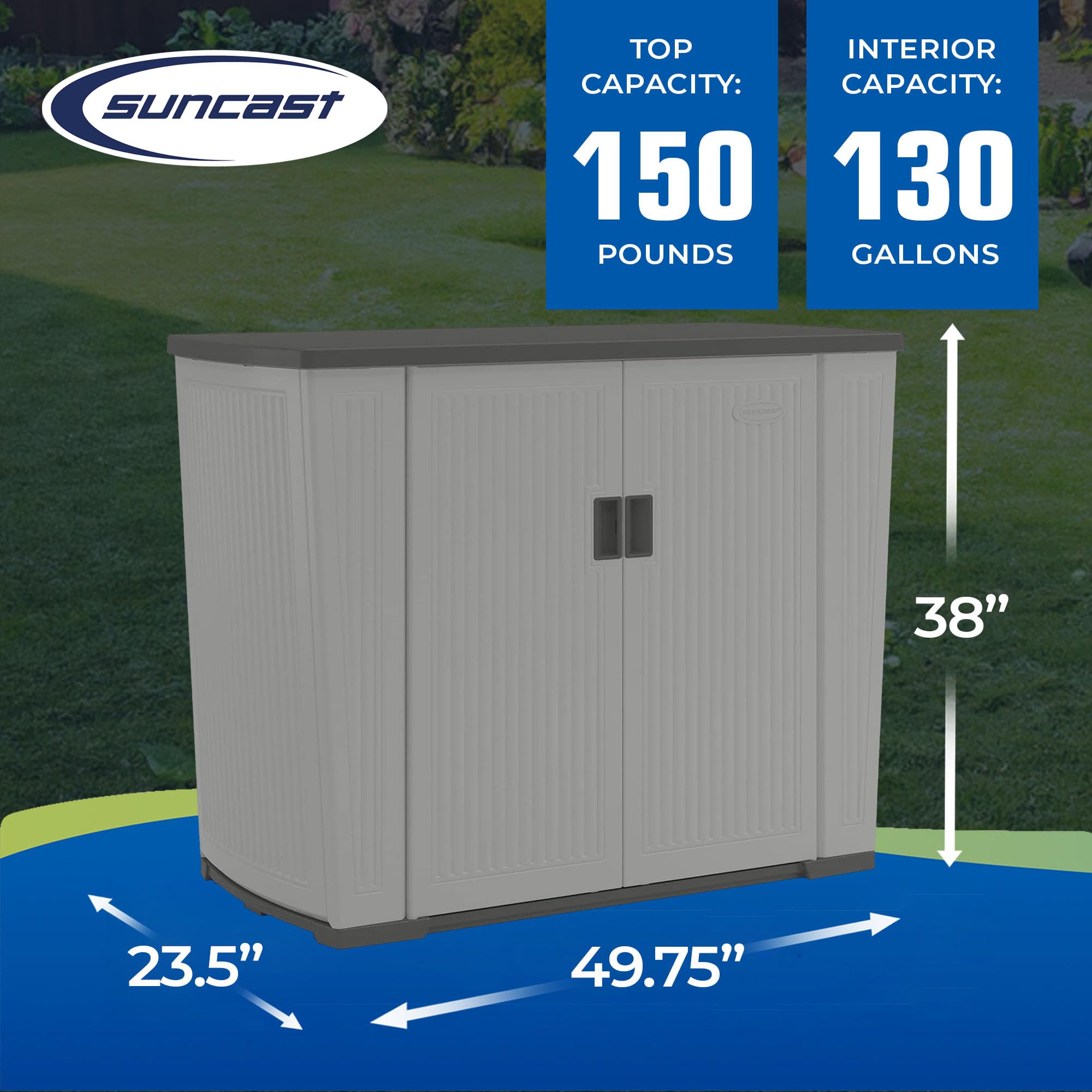 Suncast 130 Gallon Outdoor Storage Shed for Patio, Garden & Backyard - Weather-Resistant Dove Gray Utility Shed | Perfect for Storing Lawn Equipment, Pool Supplies & Seasonal Decor