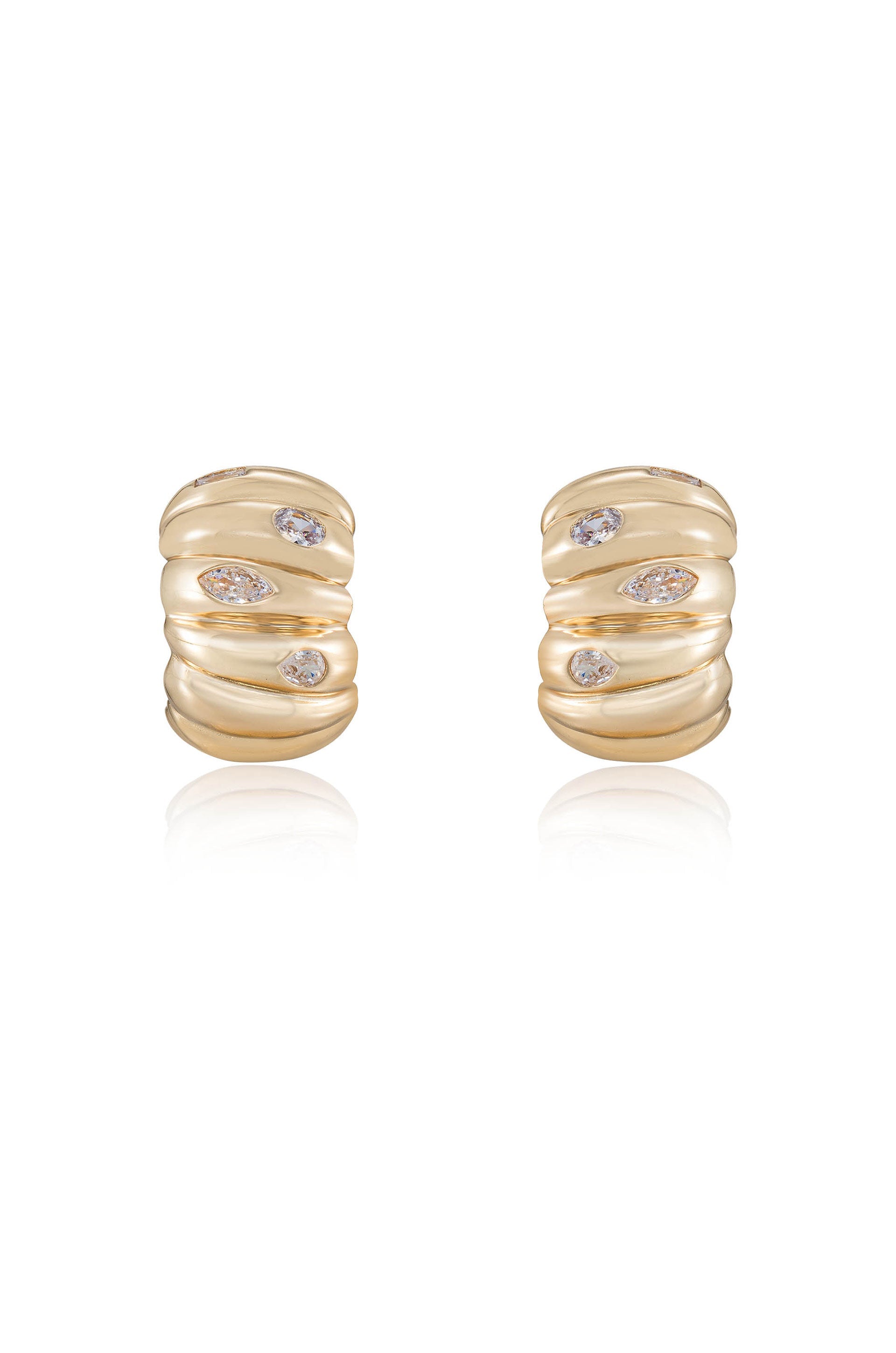 Bezel Crystal Crescent Huggie Hoops - Elegant Gold Plated Huggie Earrings for Women | Perfect for Everyday Wear, Date Nights & Special Occasions
