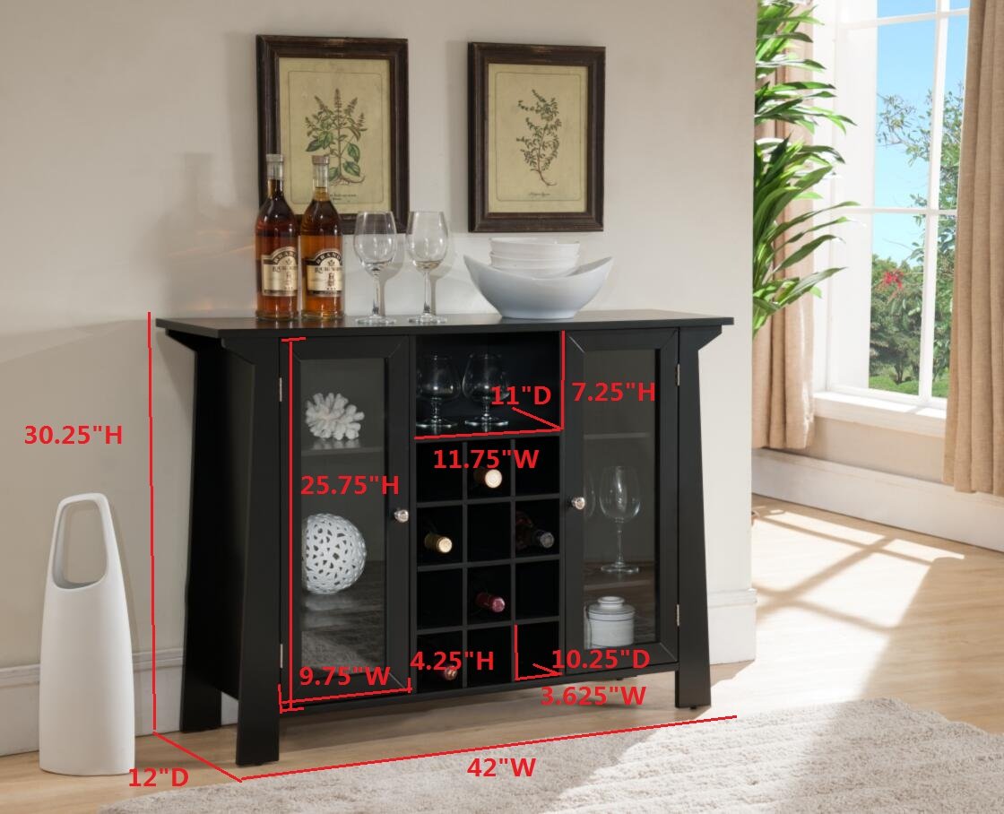 KB Designs - 12-Bottle Wine Rack Sideboard Buffet Bar Cabinet with Storage, Black - Perfect for Dining Room, Living Room, or Home Bar Organization