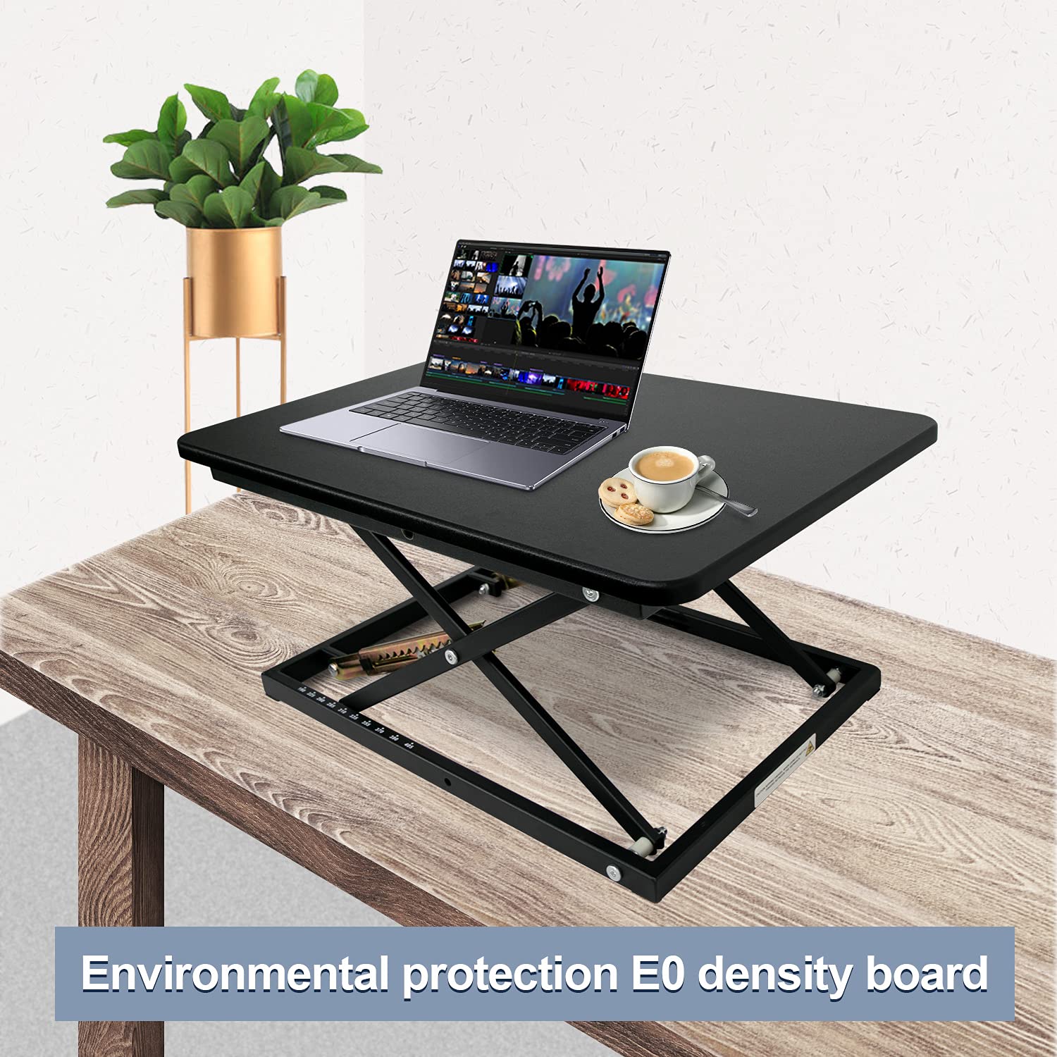 Ergonomic Standing Desk Converter - Height Adjustable Stand Up Desk Riser for Home & Office (Black) | Supports 300 lbs, Fully Assembled Monitor/Laptop Workstation | Perfect for Remote Work, Gaming & Productivity