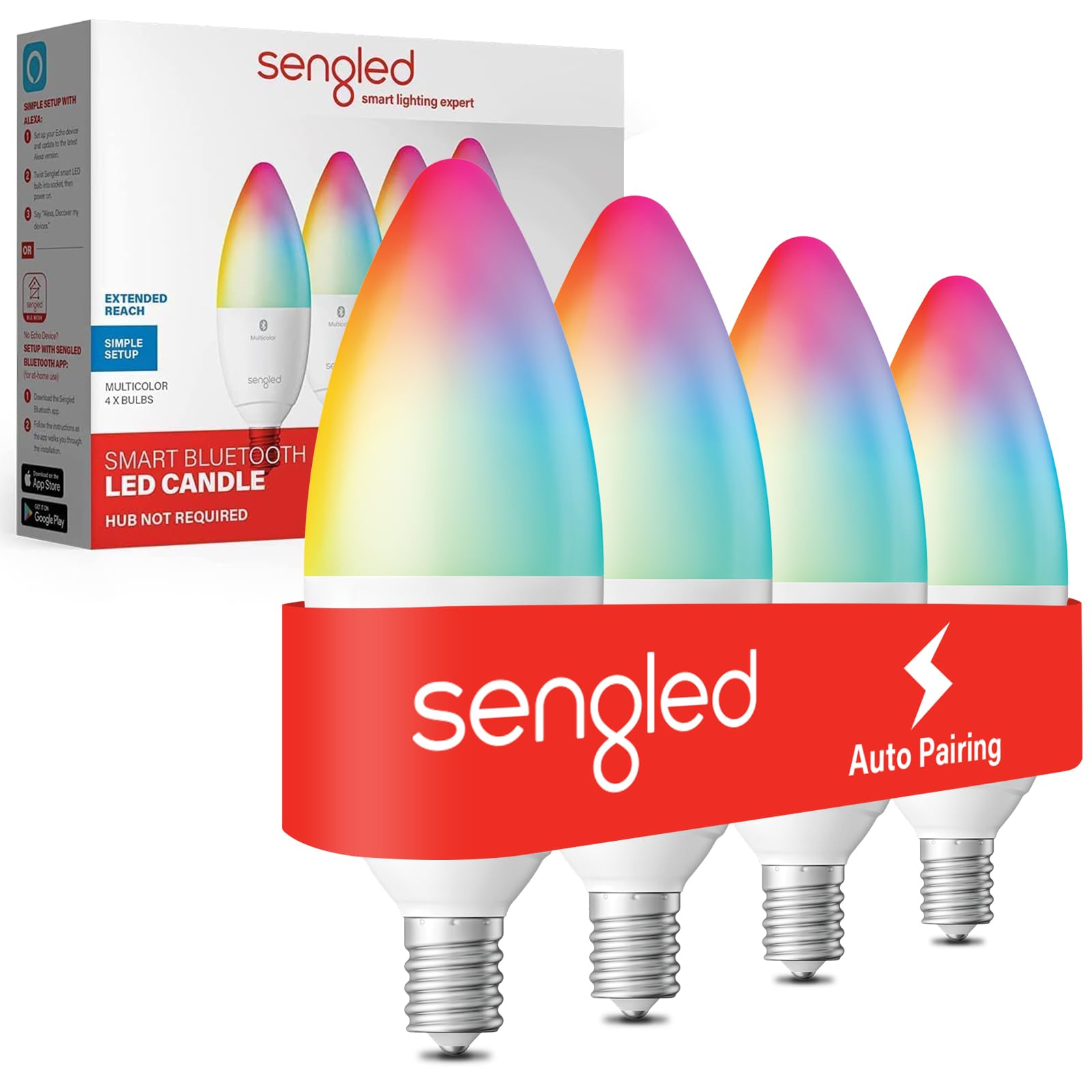 Sengled Smart Light Bulbs 4-Pack - E12 Candelabra Base, Multicolor Dimmable LED (45W Equivalent), Works with Alexa & Auto Pairing - Perfect for Bedroom, Living Room & Smart Home Lighting