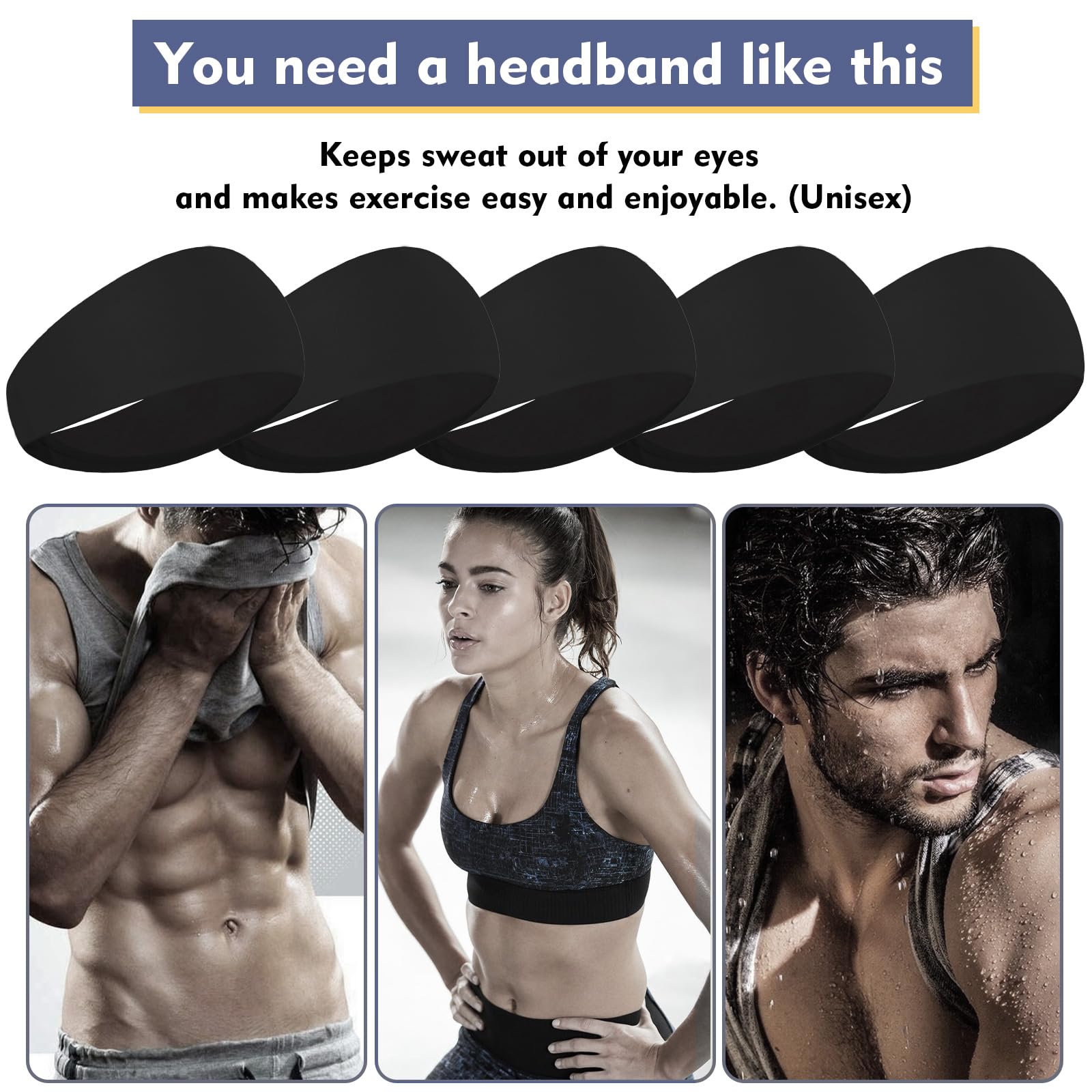 Men's Sports Headbands - Moisture Wicking Workout Headband for Running, Cycling, Basketball, Yoga & Football - Unisex Sweatband for Active Lifestyles & Gym Training