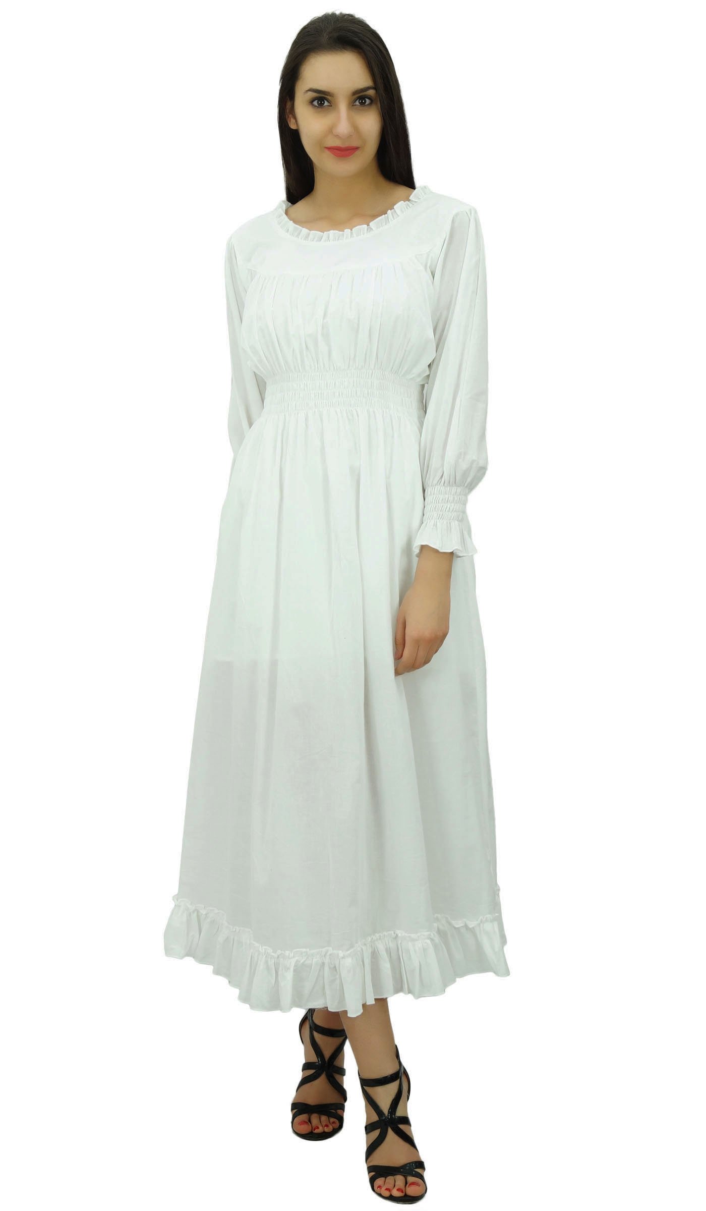 Bimba Women's Cotton Smocked Waist Long Casual Maxi Dress - Flowy Summer Beach Dress for Vacation, Date Night & Outdoor Events