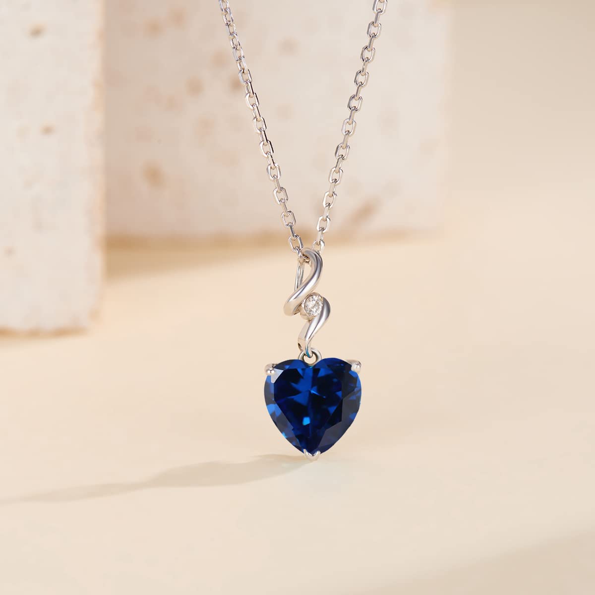 14K Solid White Gold Heart Necklace with 0.015 ct Diamond & Genuine/Created Gemstone - Dainty Solitaire Pendant on Sterling Silver Chain | July Birthstone, Anniversary, Birthday, Wedding Jewelry Gift for Women & Girls | Perfect for Romantic Occasions, Proposals & Special Celebrations