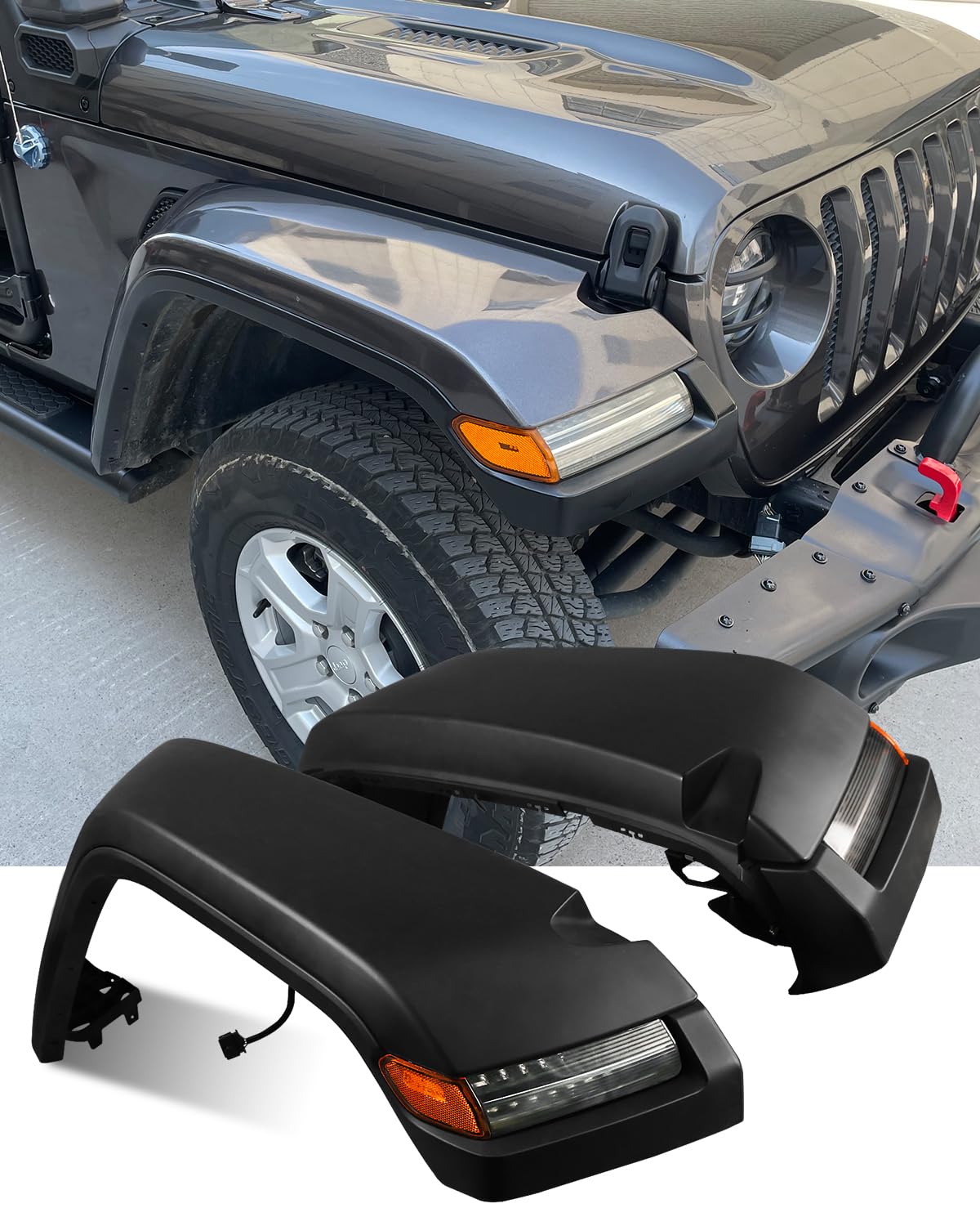 Jeep Wrangler JL JLU Rubicon Front Fender Flares with LED Lights (4-Piece Set) - High Top Design for 2/4 Door Models 2018-2024 | Off-Road Protection & Stylish Upgrade for Jeep Enthusiasts