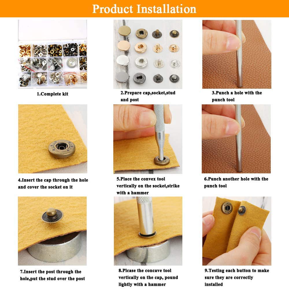 ACTENLY 120-Piece Leather Rivets Kit - 2 Styles Snap Buttons & Chicago Screws with Tools for DIY Leather Craft, Clothing, Shoes, Bags & Belts Repair | Perfect for Leatherworking, Costume Design & Accessory Making