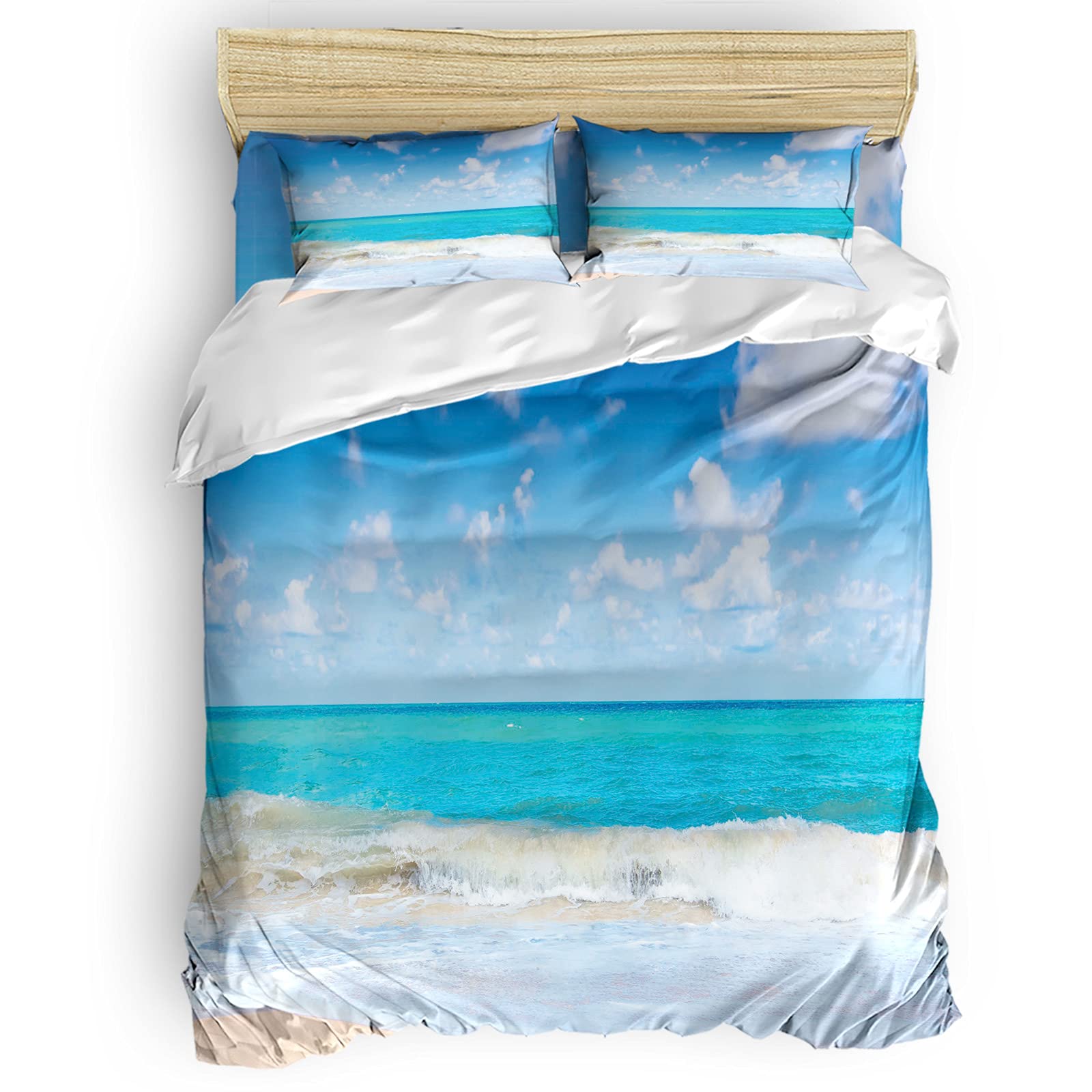California King Duvet Cover Set - Beach Ocean Theme with Wavy Surface Scenery | 1 Duvet Cover & 2 Pillowcases | Zipper Closure & Corner Ties | SODIKA Luxury Bedding | Perfect for Coastal, Nautical or Beach House Decor