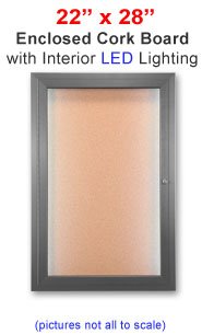 22x28 Inch LED Lighted Cork Bulletin Board with Lockable Metal Door - Waterproof Outdoor Message Board for Schools, Offices & Home Use