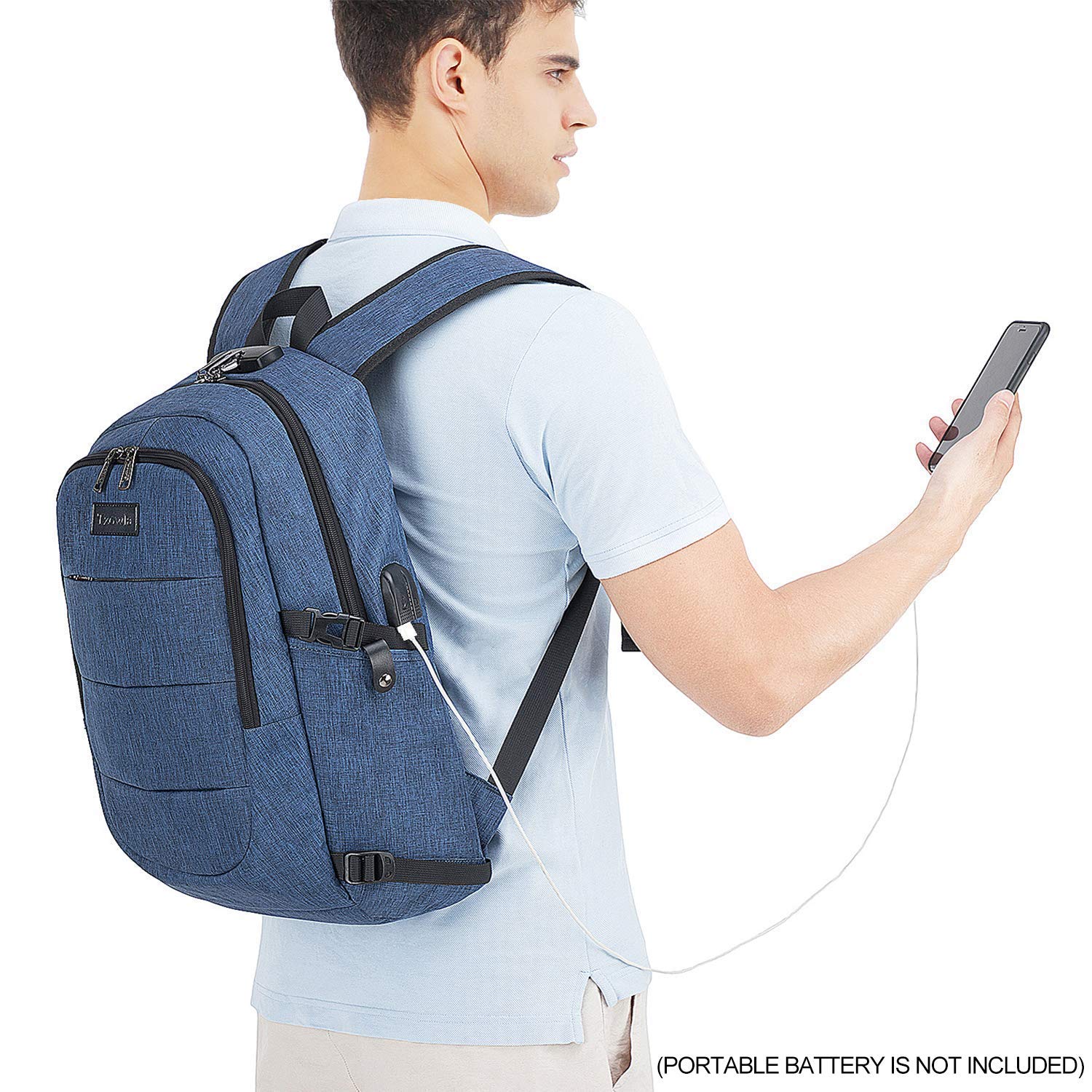 Tzowla 17.3 Inch Anti-Theft Business Laptop Backpack with USB Charging Port & Lock - Waterproof Computer Backpack for Men & Women - Perfect for Office, Travel, Hiking & College (Blue)
