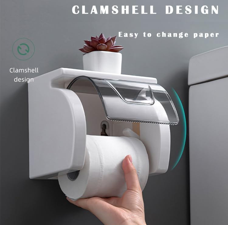 Volo® Self-Adhesive Toilet Paper Holder - Wall Mount Bathroom Tissue Dispenser with Phone Holder - Clear/Black Plastic (1-Pack) - Perfect for Small Bathrooms, RVs & Apartments