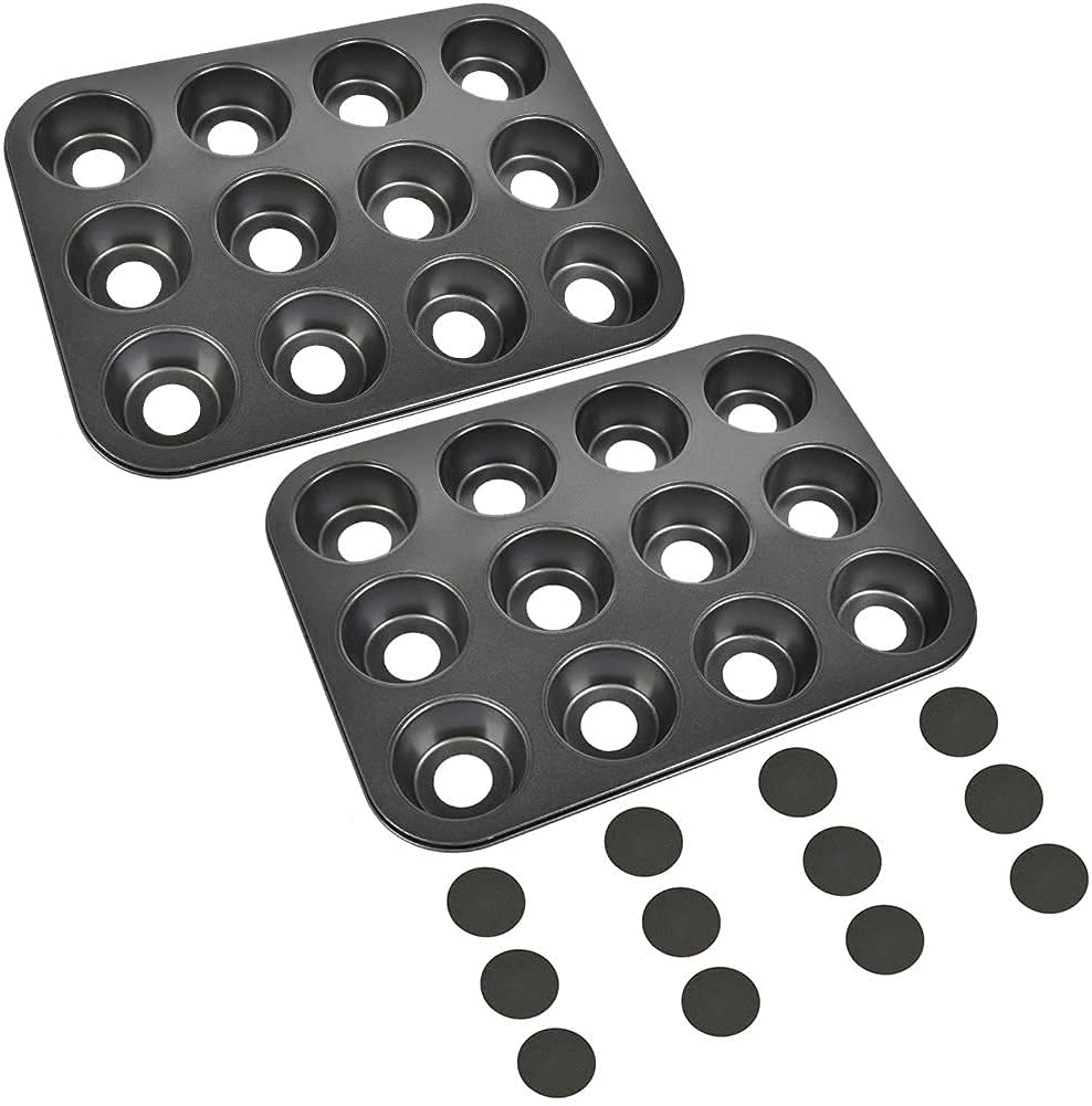 2 Pack 12-Cavity Mini Cheesecake Pan with Removable Bottom - Non-Stick Metal Baking Molds for Cupcakes, Tarts & Desserts - Dishwasher & Microwave Safe - Perfect for Parties, Holidays & Home Baking