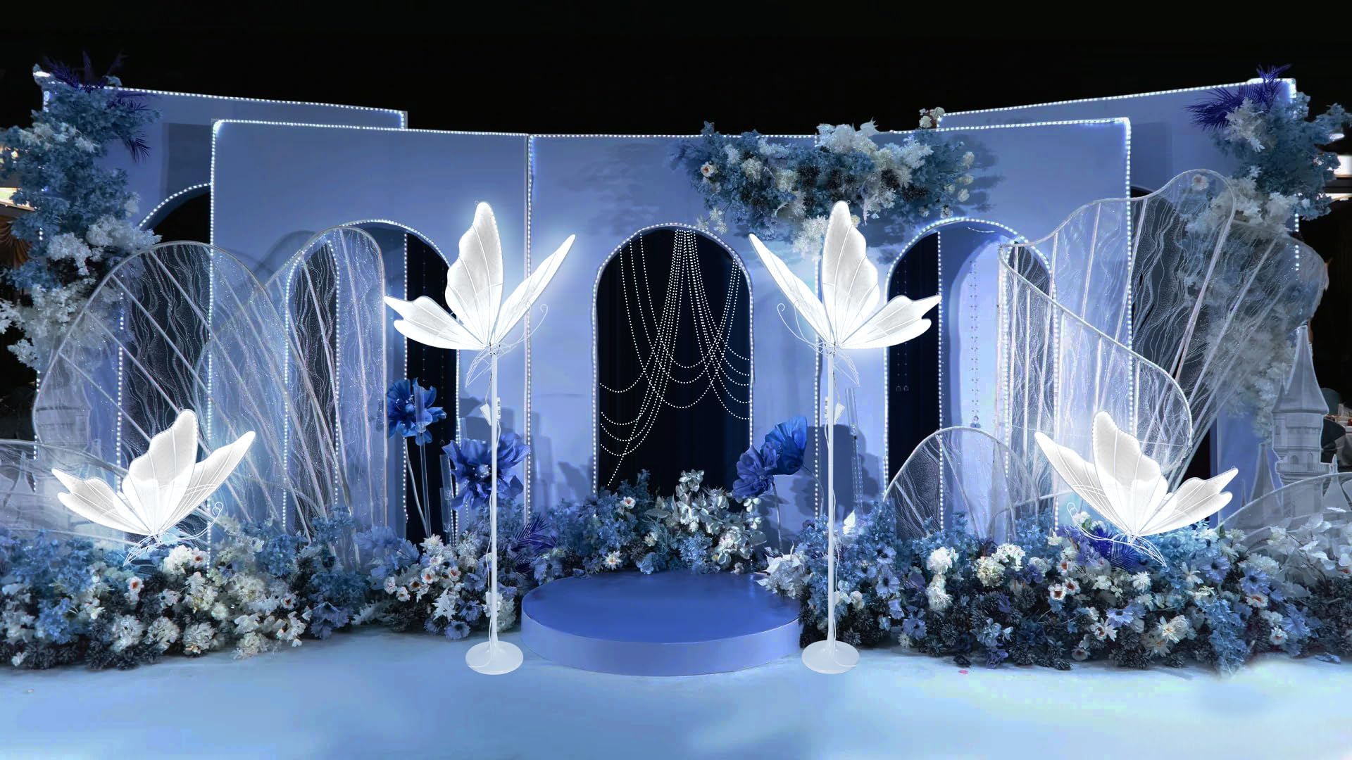 60cm White LED Butterfly Floor Lamp - Elegant Wedding Decor for Bridal Party, Event Centerpiece & Home Lighting - Romantic Ceiling Hanging Light for Bedroom, Living Room & Outdoor Events (23.6 Inch)