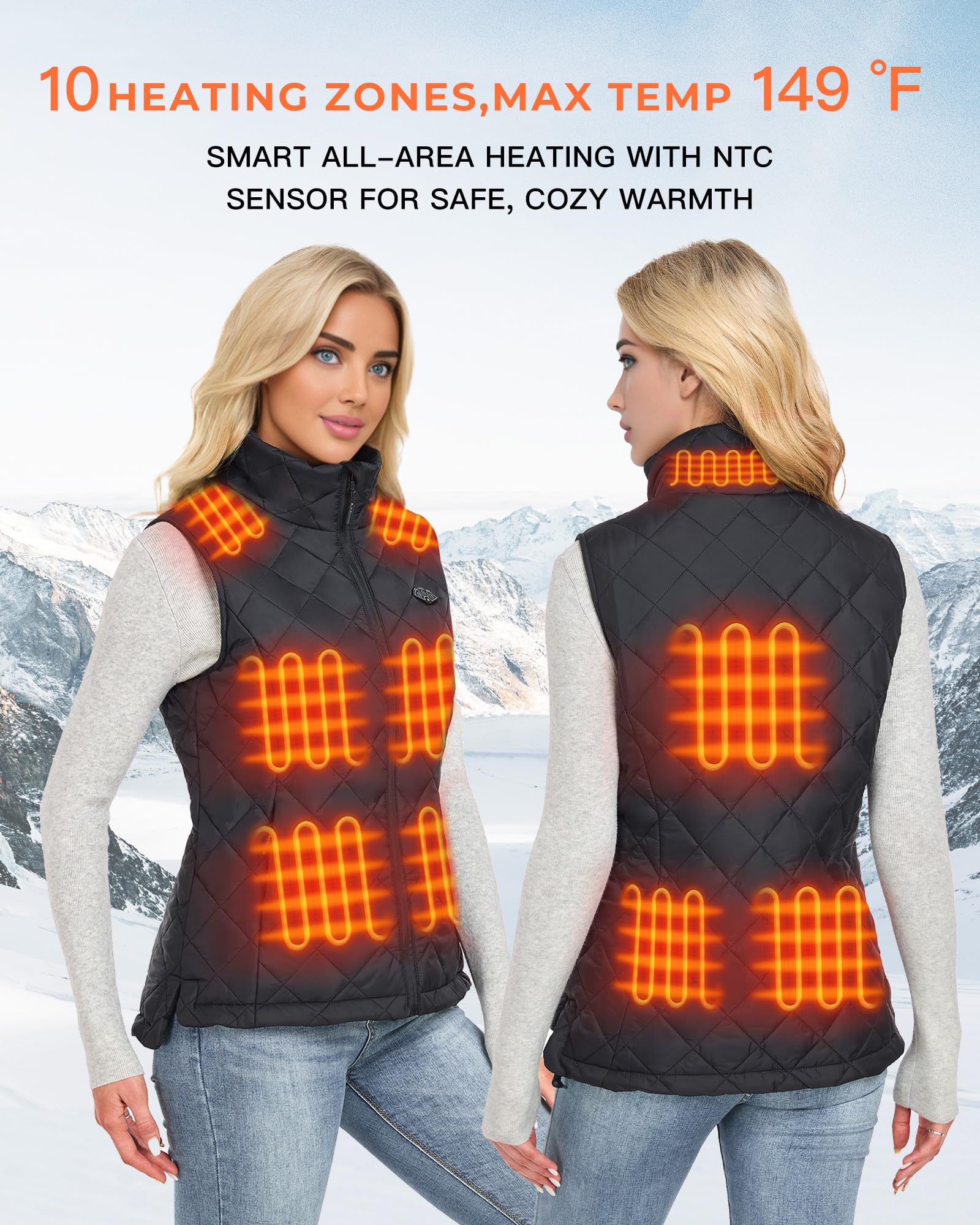 Topdot Women's Heated Vest with 16000mAh Battery - 8 Heating Zones, Lightweight & Warm Winter Jacket for Outdoor Activities (Hiking, Skiing, Camping)