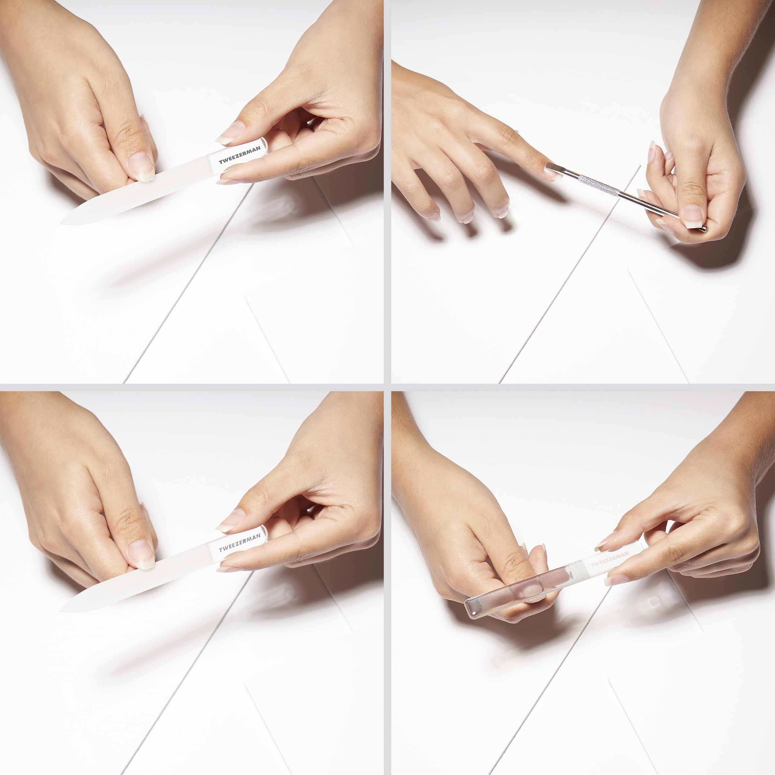 Tweezerman Premium Glass Manicure Set - Nail Clipper, Cuticle Pusher, Glass Nail File & Buffer | Professional Nail Care Kit for At-Home & Salon Use