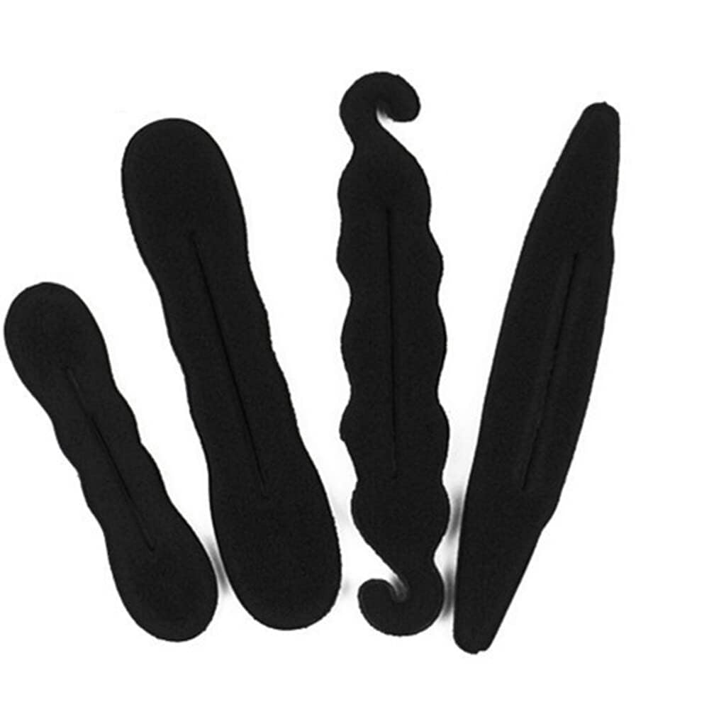 4Pcs Black Hair Bun Maker Magic Hair Styling Sponge Set - Hair Styling Tools for Women with Elastics & Ties - Perfect for Updos, Ponytails & Everyday Hairstyles