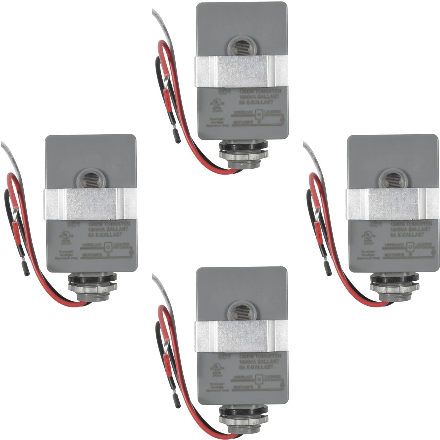 HQRP 4-Pack Photocell Light Sensor with Thermal Protection - Dusk to Dawn Hardwired Switch for Outdoor Lighting, Barn Lights, Backyard & Security Lights | Weatherproof Stem Mount Photoelectric Control for Automatic On/Off