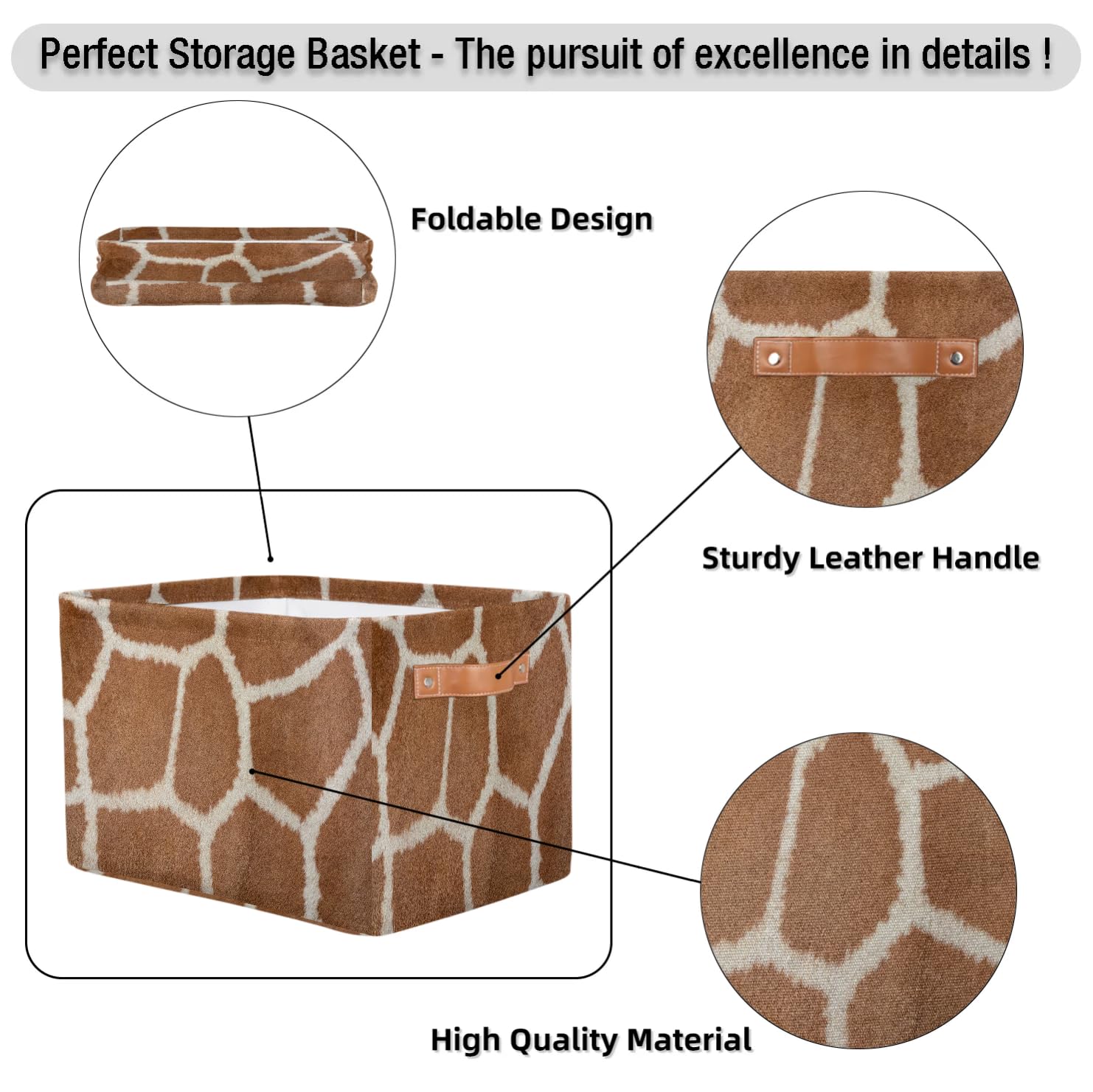 Large African Giraffe Print Storage Baskets with Handles - 2 Pack Fabric Closet Organizer Bins for Shelves, Toys & Clothes | Collapsible Home Decor Basket for Bedroom, Nursery & Living Room Organization