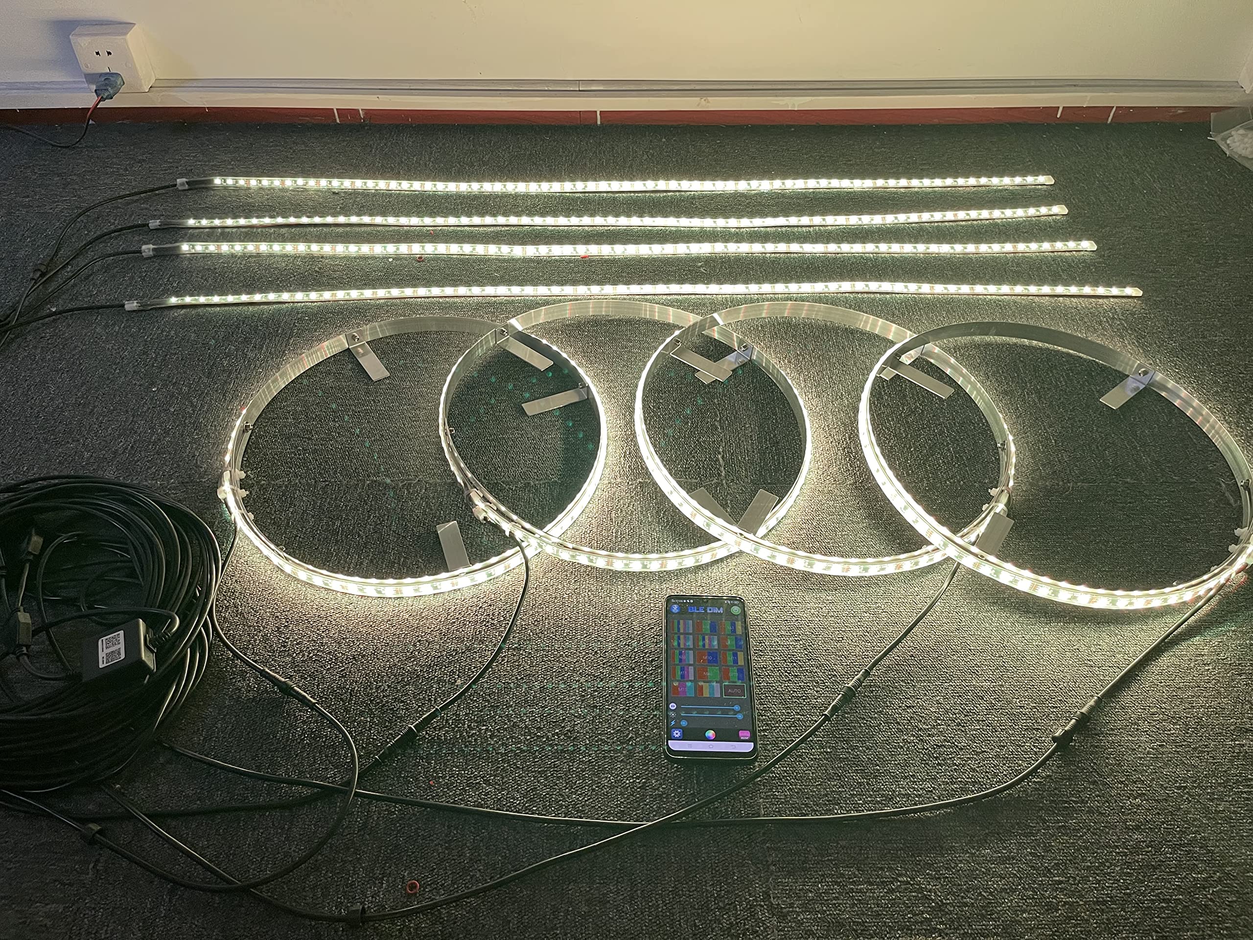 4PCS RGB LED Wheel Ring Lights & 4PCS 1.4M Underbody Neon Light Kit - 17.5