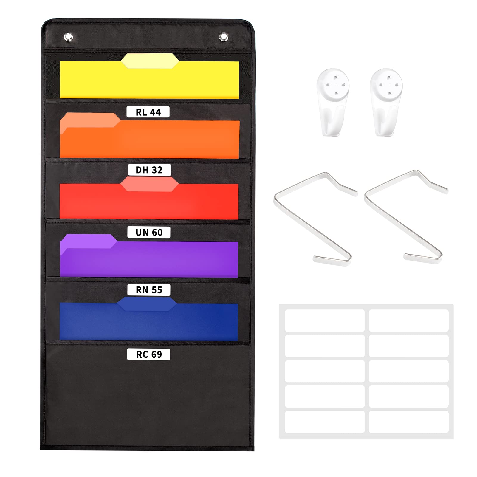 Annecy 5-Pocket Hanging Wall File Organizer - Black Document Storage Pocket Chart for Folders & Papers | Space-Saving Office & Classroom Organization | Includes Wall Hangers & Over-Door Hooks | Perfect for Home Office, Teacher Supplies & Dorm Room Organization