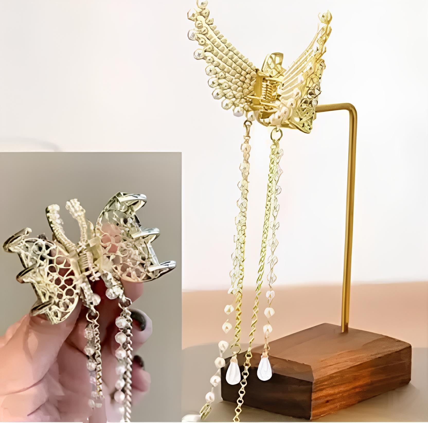 Korean Butterfly Hair Clips with Crystal Pearls & Tassels - Elegant Hair Accessories for Women, Shiny Hair Pins for Birthday Parties, Weddings & Daily Fashion