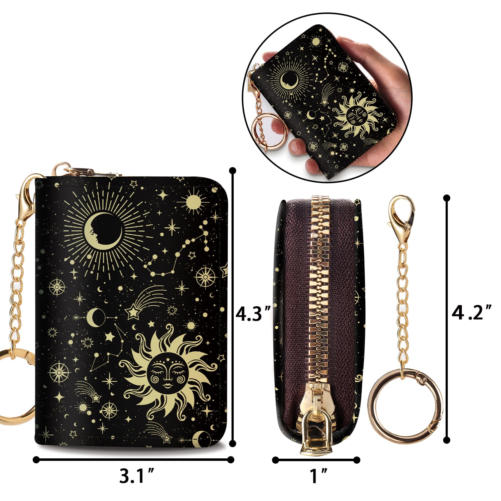 RFID Blocking Leather Credit Card Holder Wallet for Women - Compact Zipper Keychain Design with Funny Print, Accordion Style for Multiple Cards - Perfect for Travel, Shopping & Everyday Use