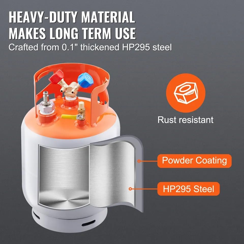 30lb Refrigerant Recovery Tank with Floating Switch - Heavy Duty Cylinder for HVAC & AC Repair | Professional Use in Automotive, Commercial & Residential Cooling Systems