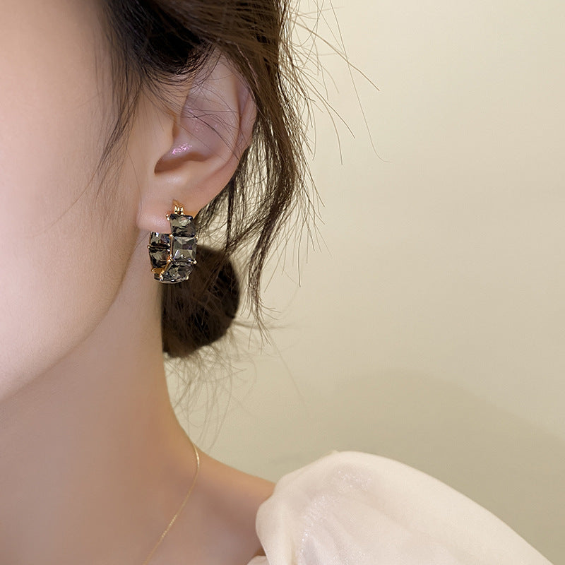 Geometric Ice Cube Crystal Huggies Hoop Earrings for Women | A7551 | Trendy Everyday Jewelry for Work, Party & Casual Outfits