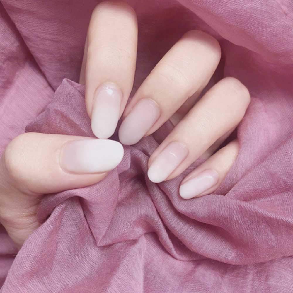 24Pcs Glossy White Gradient Medium Long Round Press On Fake Nails - Full Coverage Acrylic Nail Tips for Women | Perfect for Parties, Weddings & Everyday Wear