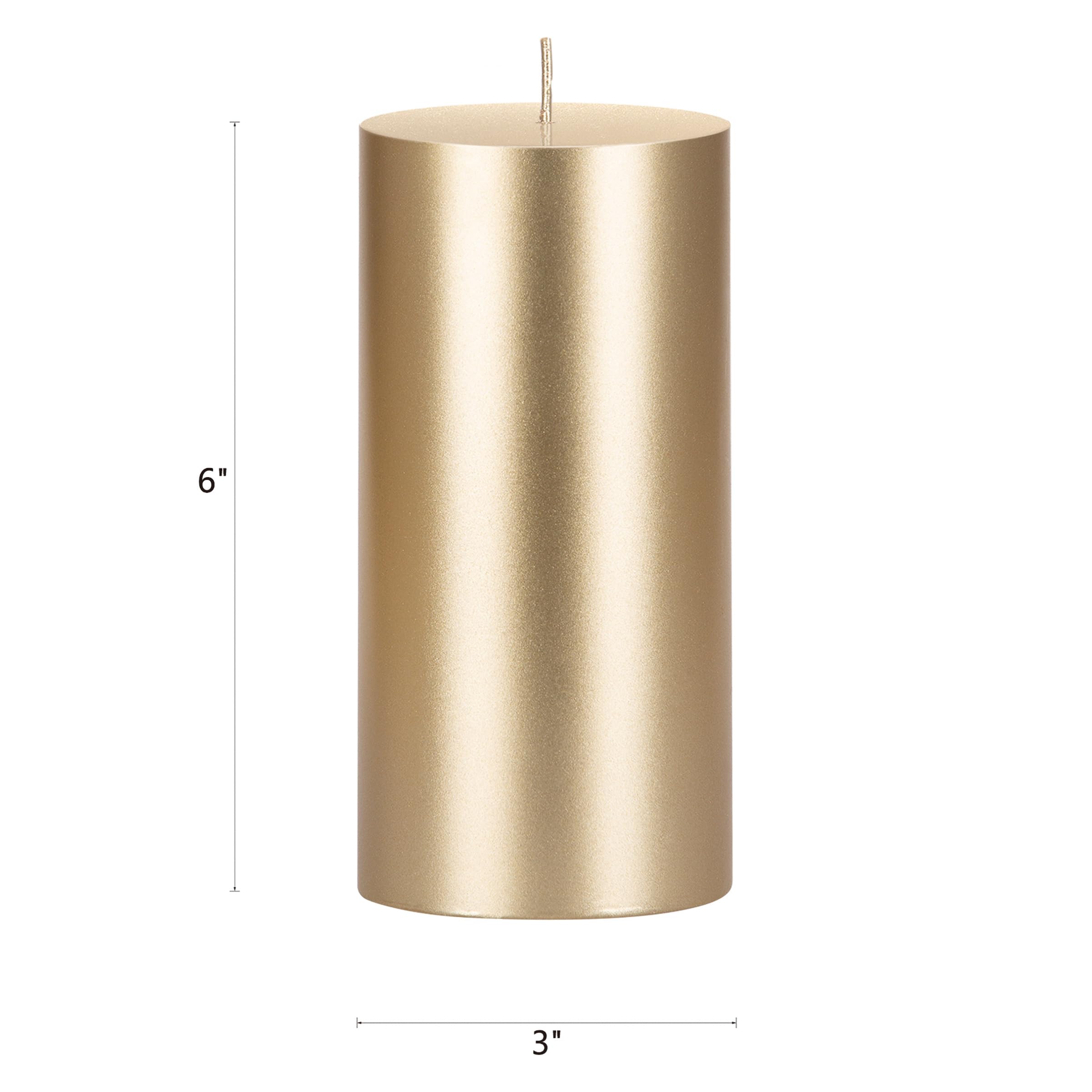 Premium Unscented Solid Gold Pillar Candles 6-Pack - Hand Poured Natural Wax Candles 3x6 Inches for Home Decor, Wedding Centerpieces, Spa Relaxation, Holiday Celebrations & Prayer Vigils - Elegant Party Decorations & Special Occasion Candles